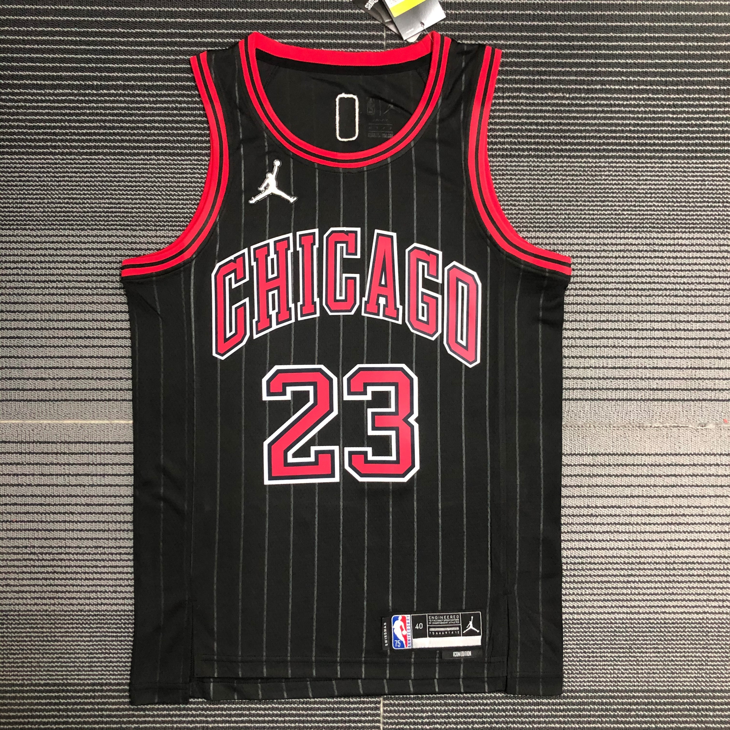 NBA Men 75th Anniversary Chicago Bulls Black with Jordan Logo #23 JORDAN Jersey High Quality Name and Number Print - leoleo123123