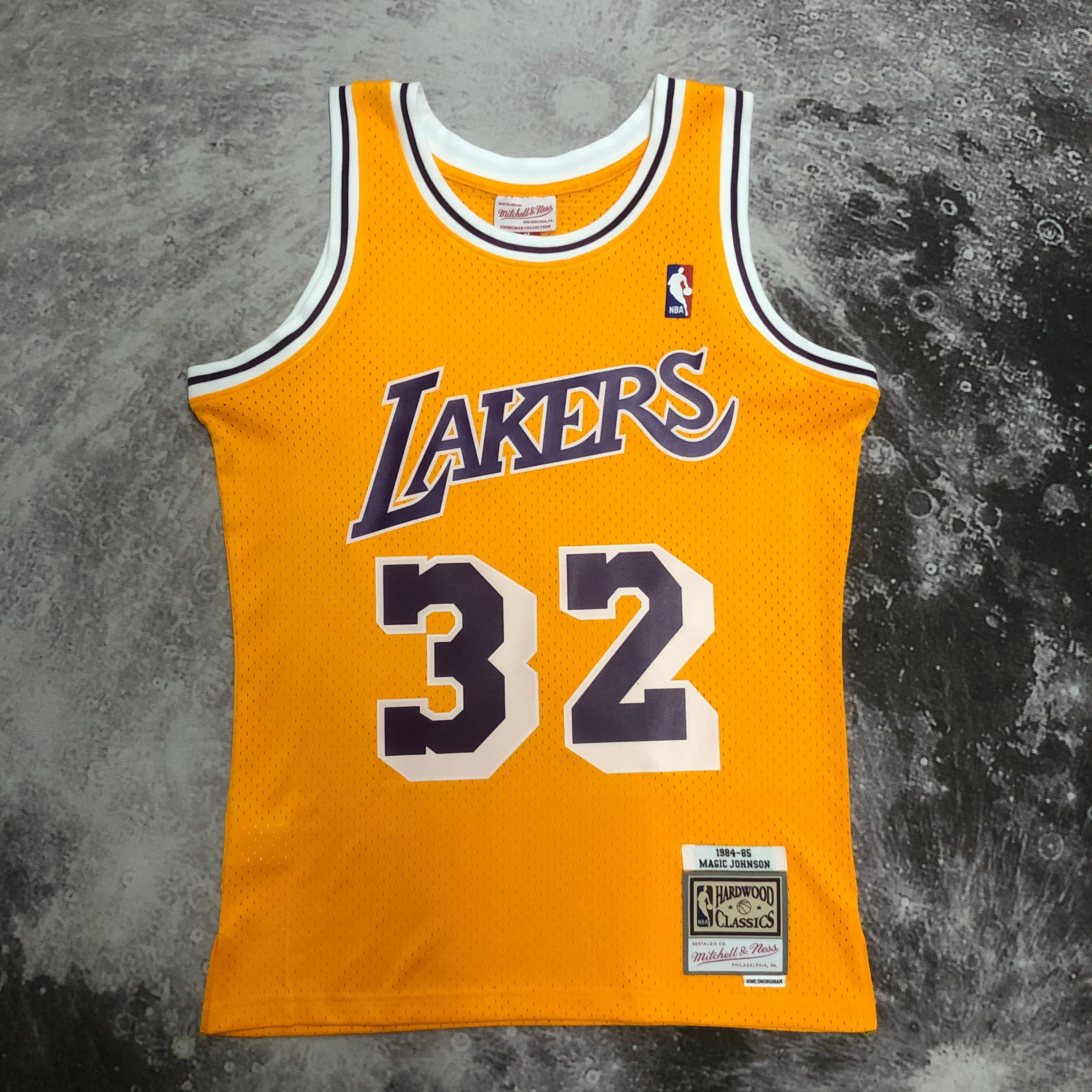NBA Men Season 84-85 Los Angeles Lakers Yellow #32 JOHNSON Jersey High Quality Name and Number Print - leoleo123123