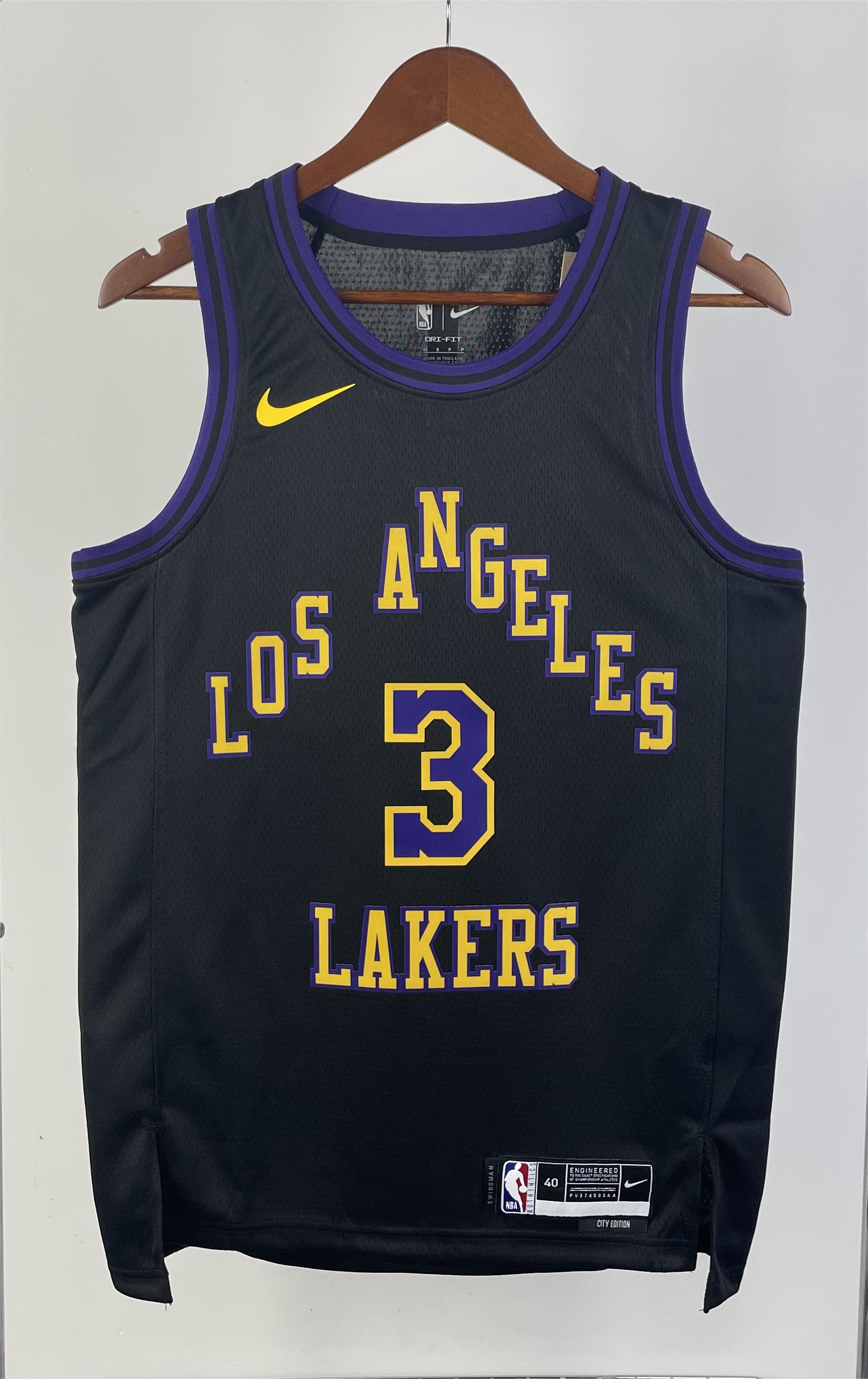 NBA Men 2024 Los Angeles Lakers Black City Version #3 DAVIS Jersey High Quality Name and Number Print - leoleo123123