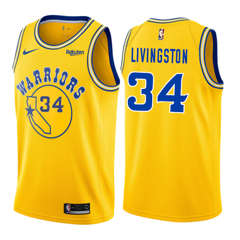 NBA Men Golden State Warriors Retro Yellow #34 LIVINGSTON Jersey High Quality Name and Number Print - leoleo123123