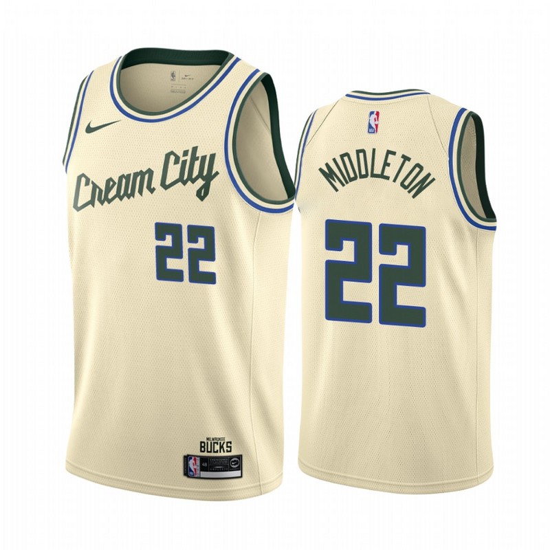 NBA Men Milwaukee Bucks Beige City #22 MIDDLETON Jersey High Quality Name and Number Print - leoleo123123
