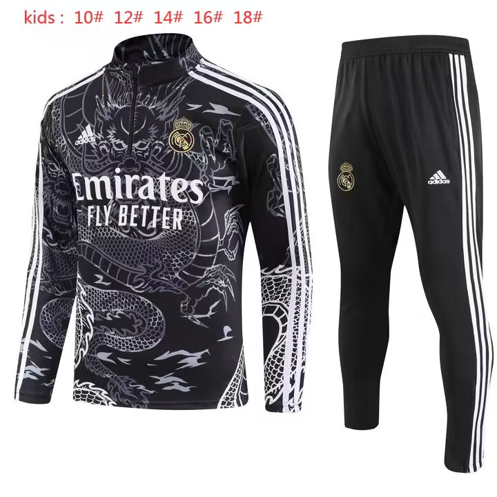 23/24 Real Madrid Kids Black Dragon Sweater Tracksuit Thai Quality - leoleo123123