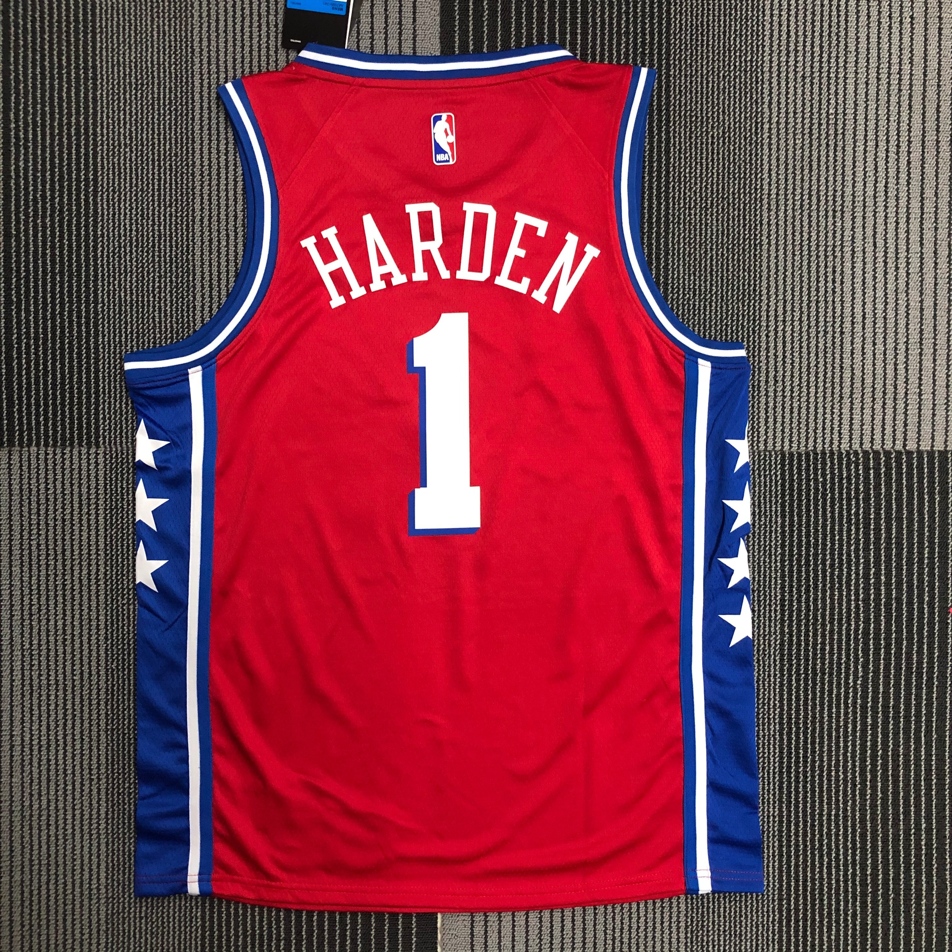 NBA Men Philadelphia 76ers Red #1 HARDEN Jersey with Jordan Logo High Quality Name and Number Print - leoleo123123