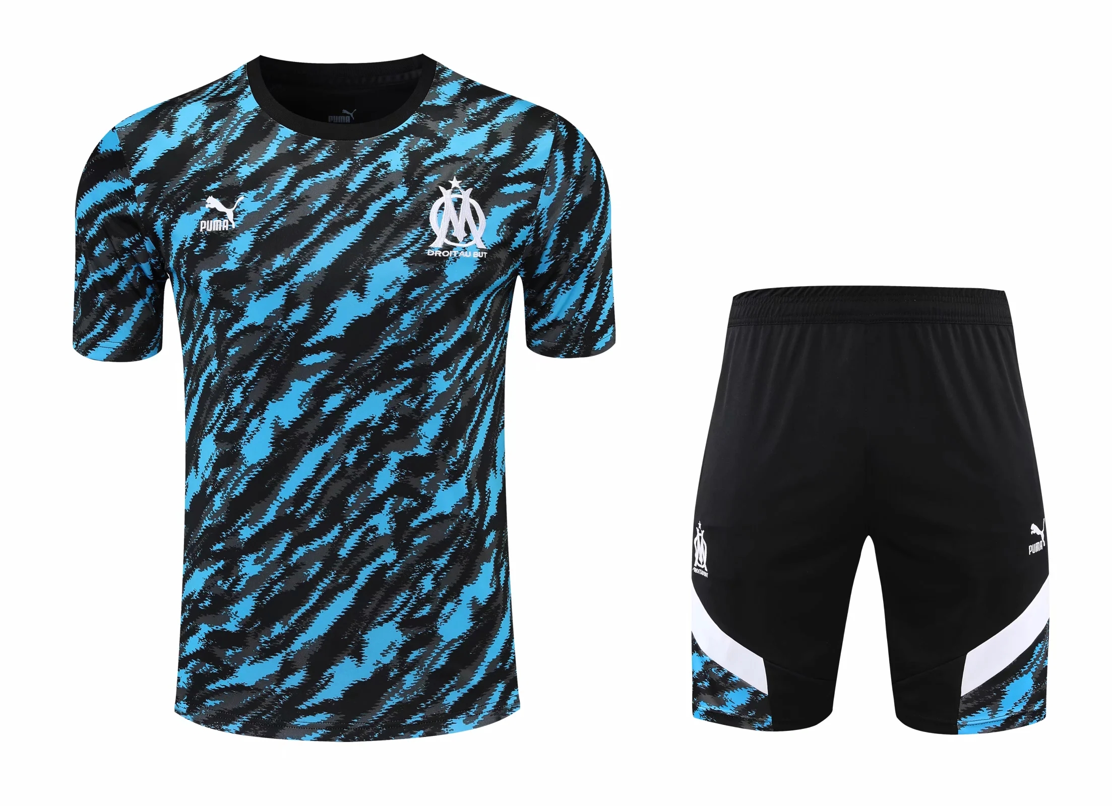 21-22 Marseille Black Camouflage Training Set--Short Sleeve and Short Pant Training Tracksuit - leoleo123123