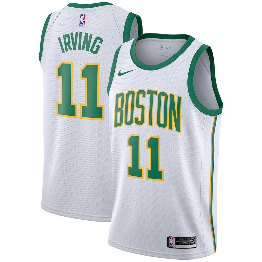 NBA Boston Celtics White with Gold Green Name #11 IRVING Jersey High Quality Name and Number Print - leoleo123123