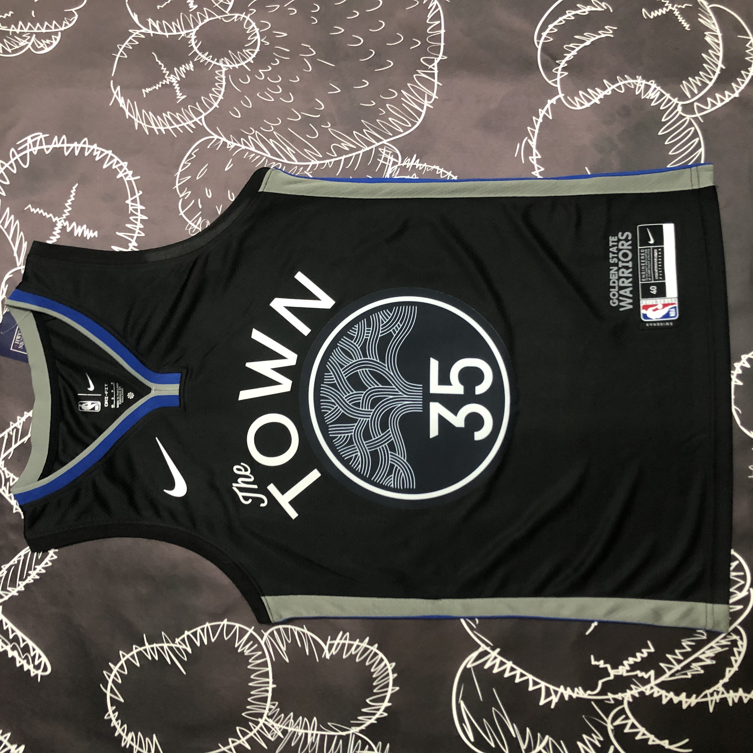 NBA Men Season 2020 Golden State Warriors Black Grey #35 DURANT Jersey High Quality Name and Number Print - leoleo123123