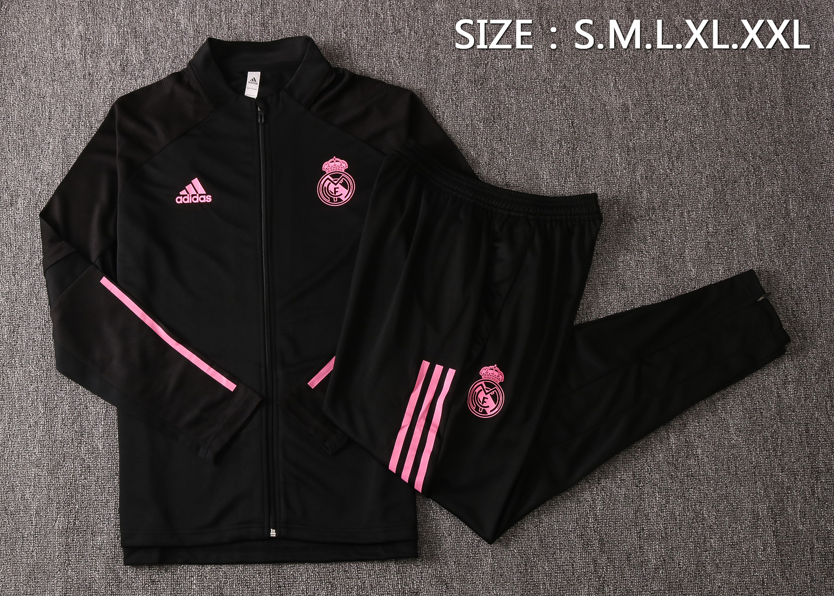 21-22 Real Madrid Black Jacket with Pink Logo Tracksuit Thai Quality - leoleo123123
