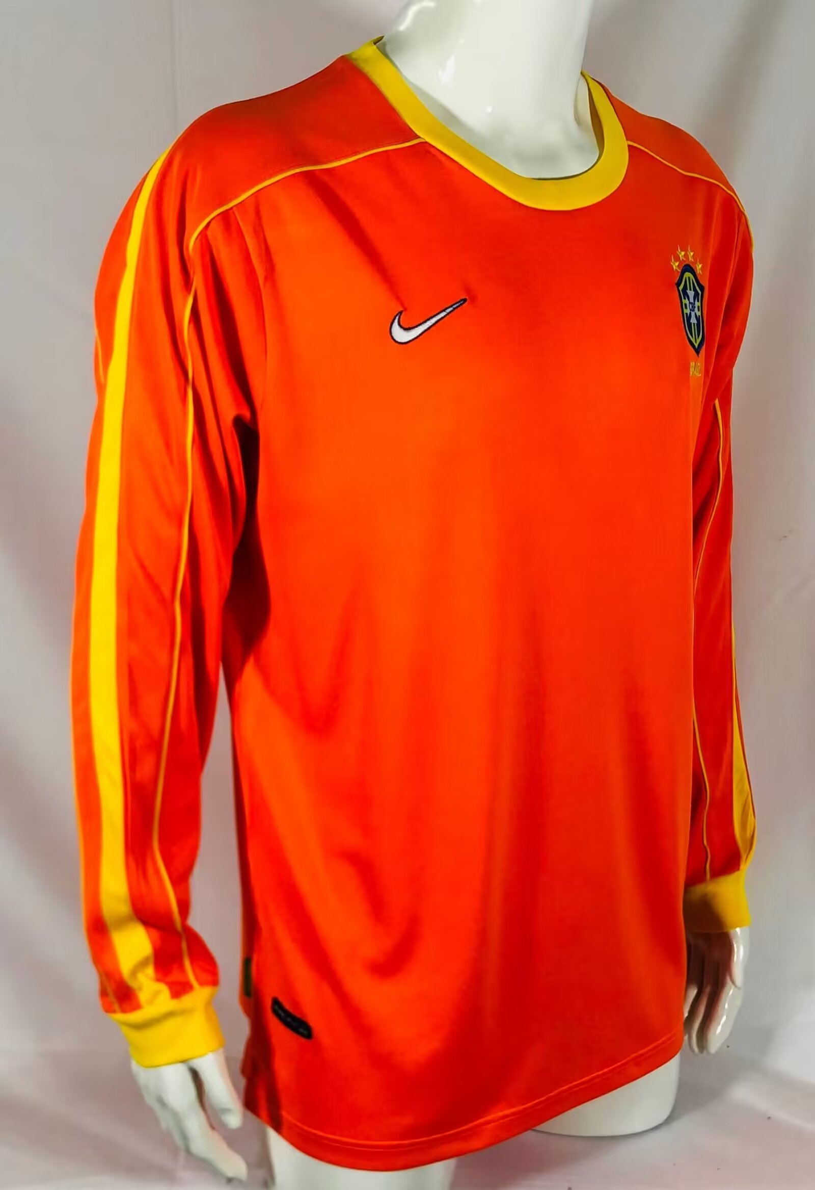 1998 Brazil Orange Goalkeeper Retro Jersey Long Sleeve - leoleo123123