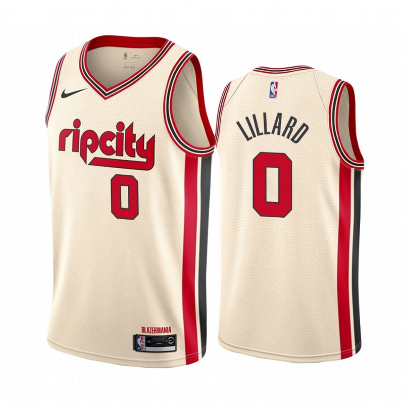 NBA Portland Trail Blazers Beige #0 LILLARD Jersey High Quality Name and Number Print - leoleo123123
