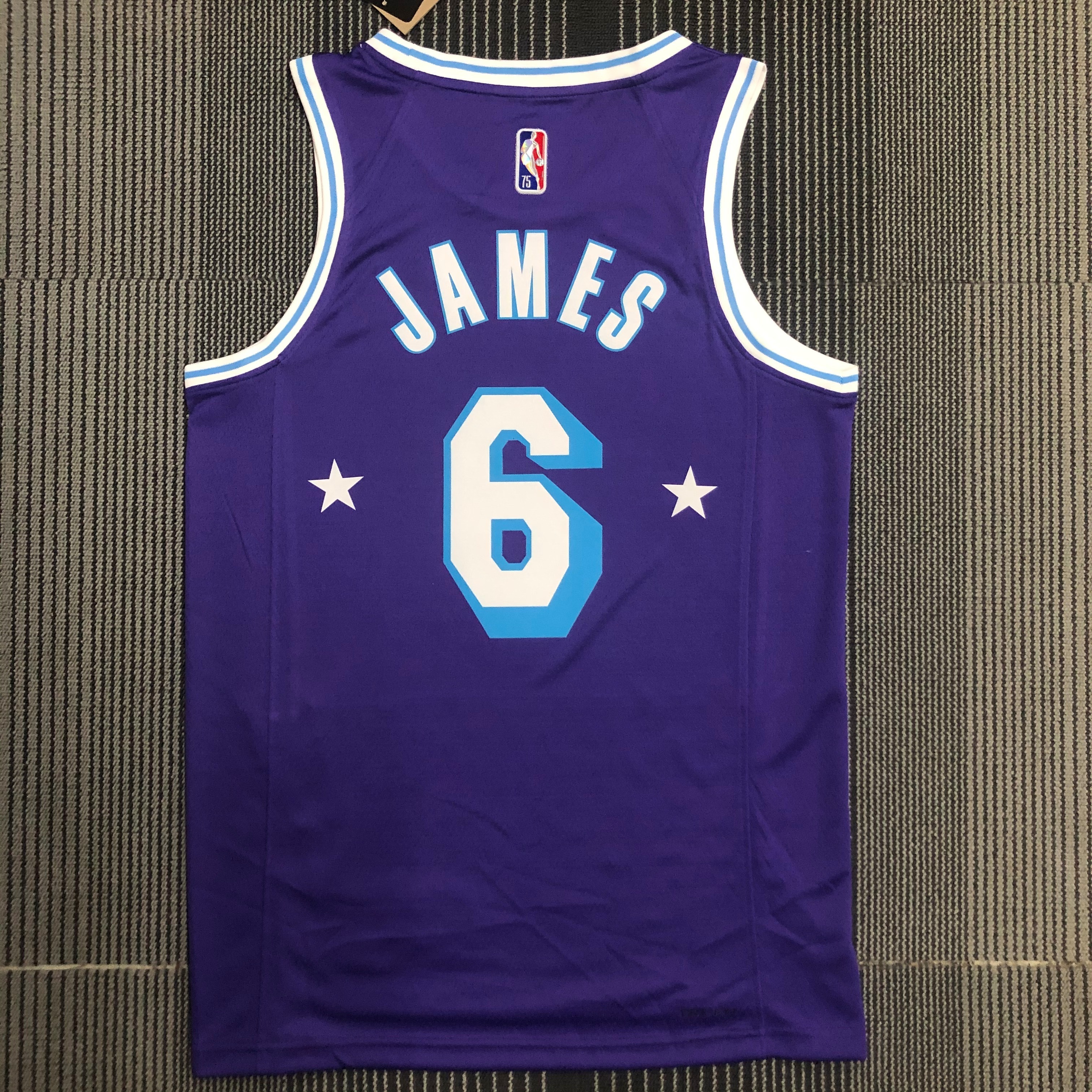 NBA Season 2022 75th Anniversary Los Angeles Lakers Purple Round Neck #6 JAMES Jersey High Quality Name and Number Print - leoleo123123