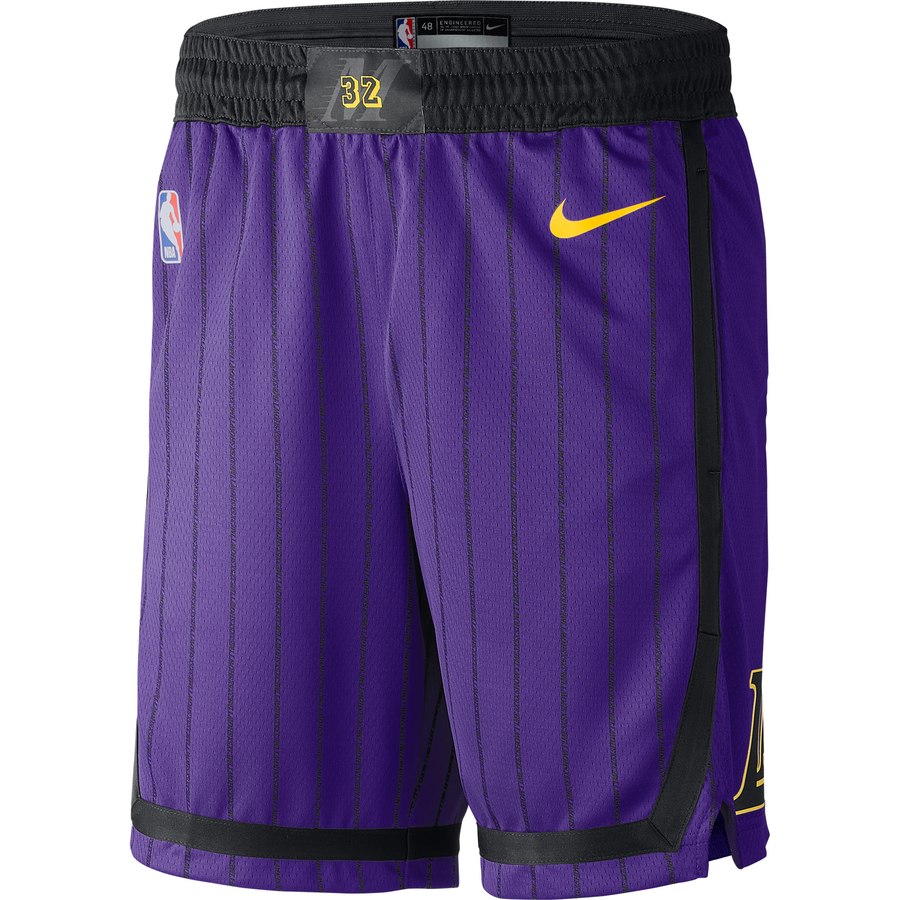 NBA Men Los Angeles Lakers Retro Purple with Black Lines Pant Short High Quality Name and Number Print - leoleo123123