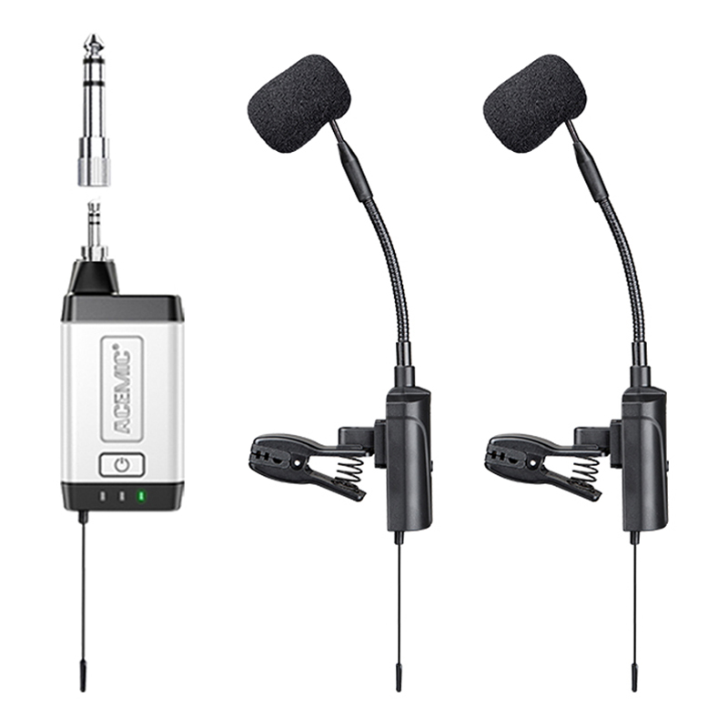 ACEMIC Wireless Microphone System for Saxophone Trumpet Brass Instrument Dual Set Double Radio 2 Pickup Clip-on Alto Live Studio - leoleo123123