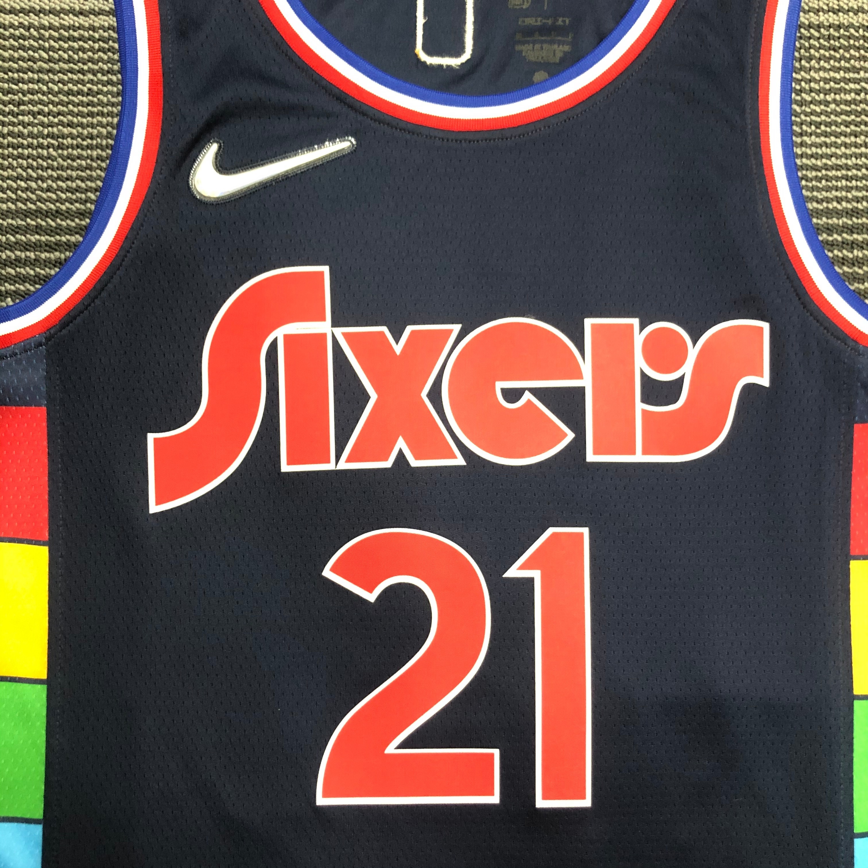 NBA Men 75th Anniversary Season 2022 Philadelphia 76ers Dark Blue #21 EMBIID Jersey High Quality Name and Number Print - leoleo123123