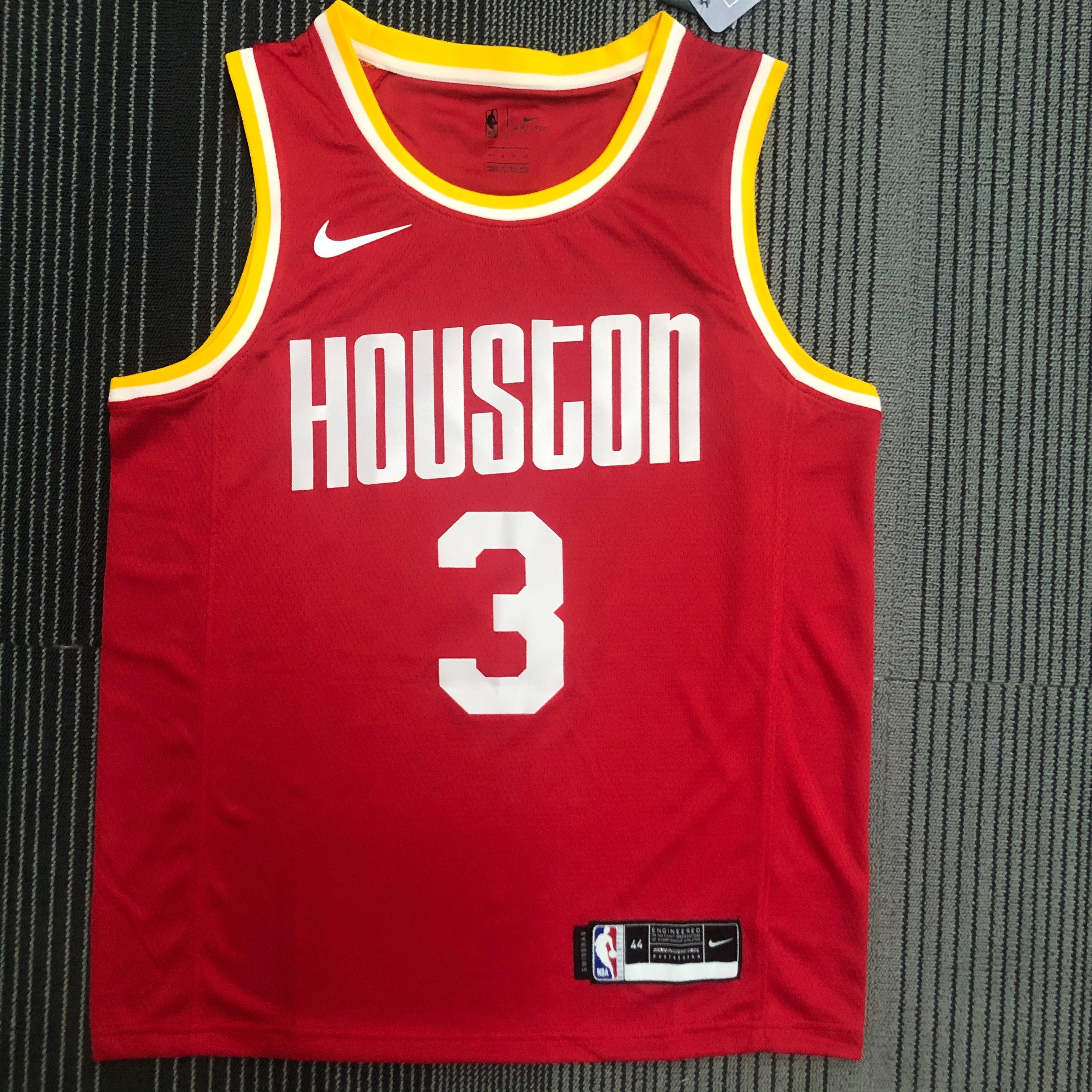 NBA Men Houston Rockets Red with Yellow Lines #3 PAUL Jersey High Quality Name and Number Print - leoleo123123