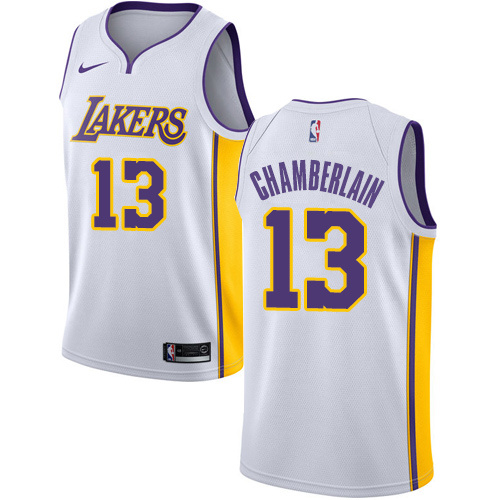 NBA Men Los Angeles Lakers #13 CHAMBERLAIN White V-neck Jersey High Quality Name and Number Print - leoleo123123