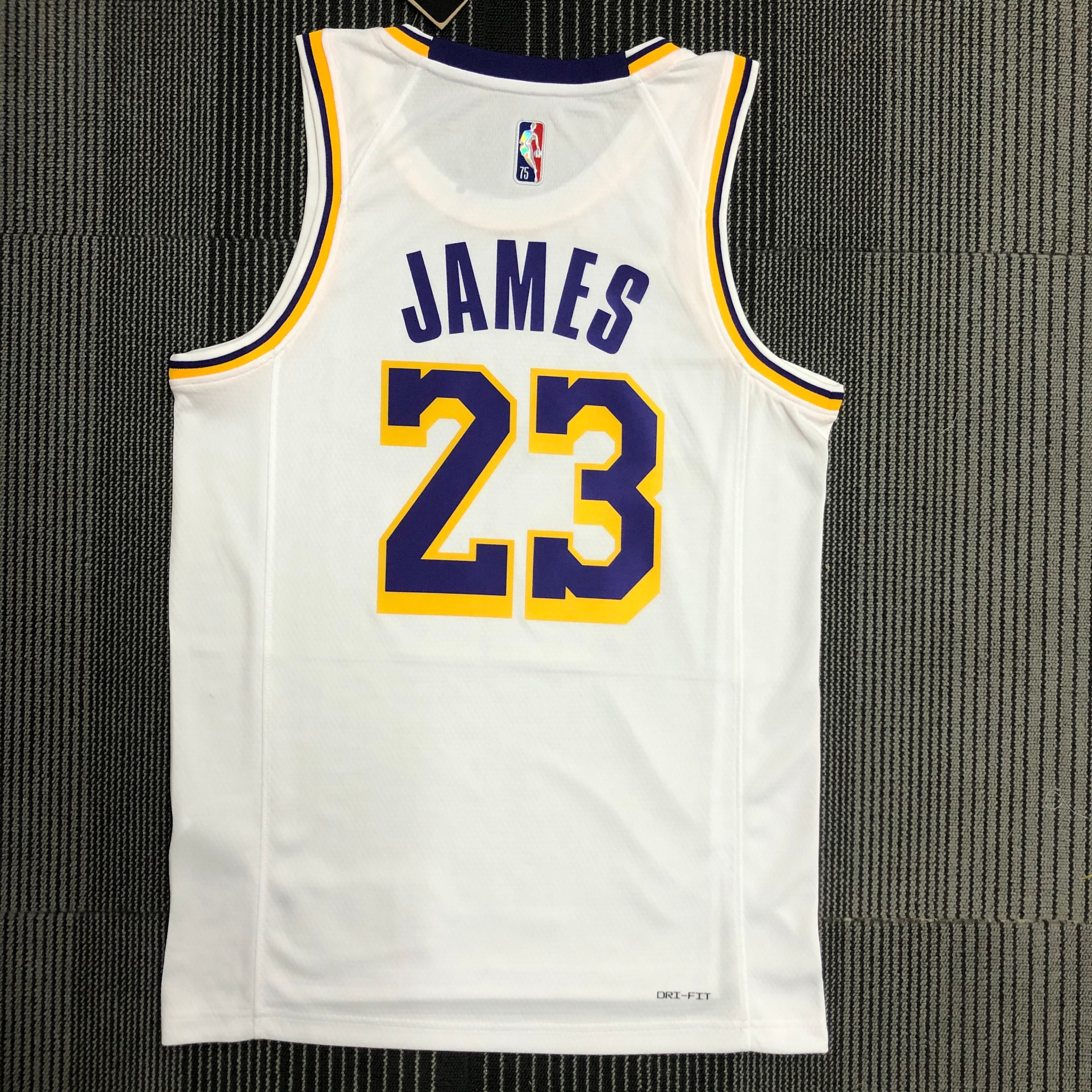 NBA 75th Anniversary Los Angeles Lakers White Round Neck #23 JAMES Jersey High Quality Name and Number Print - leoleo123123