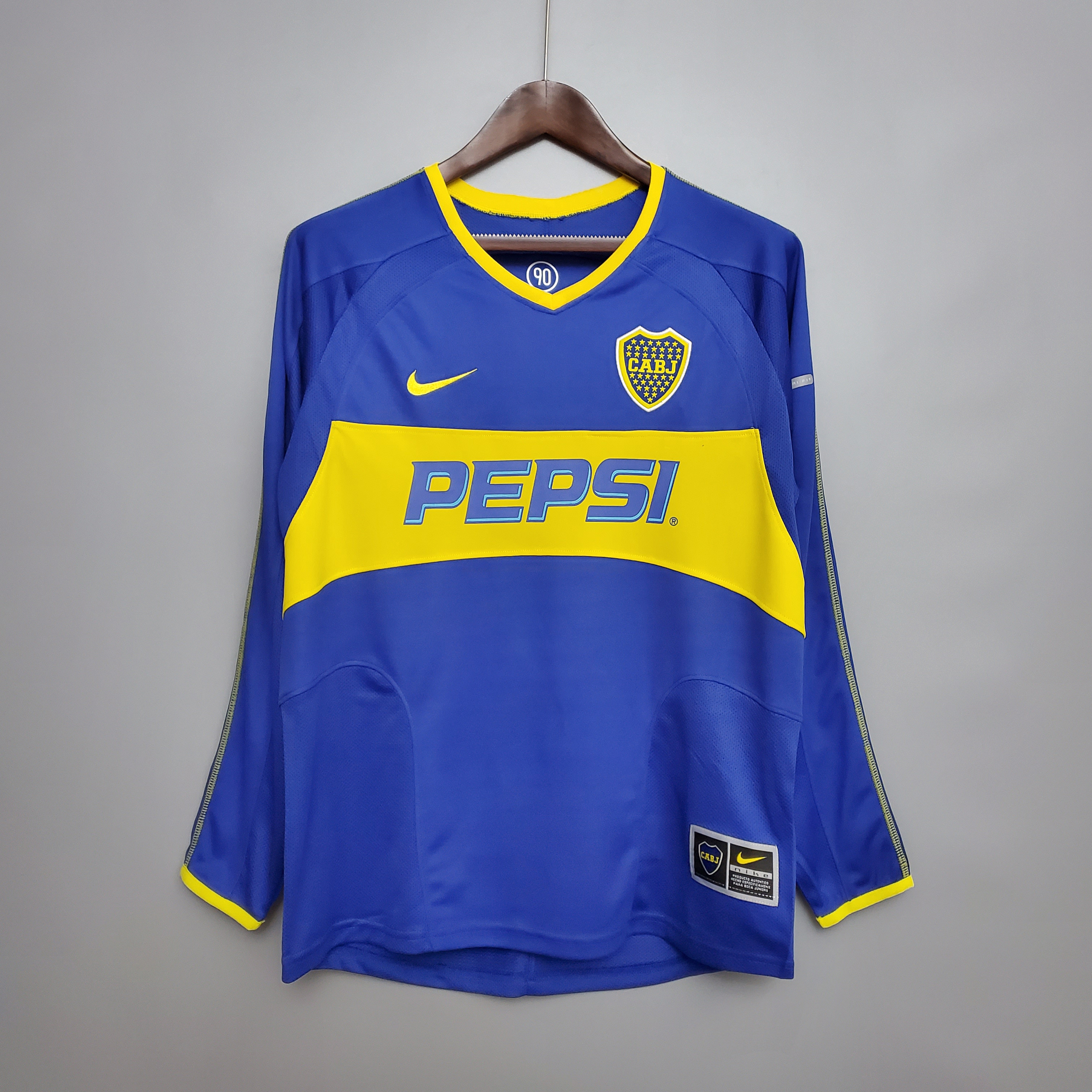 03/04 Boca Home Retro Soccer Jersey Long Sleeve Thai Quality - leoleo123123