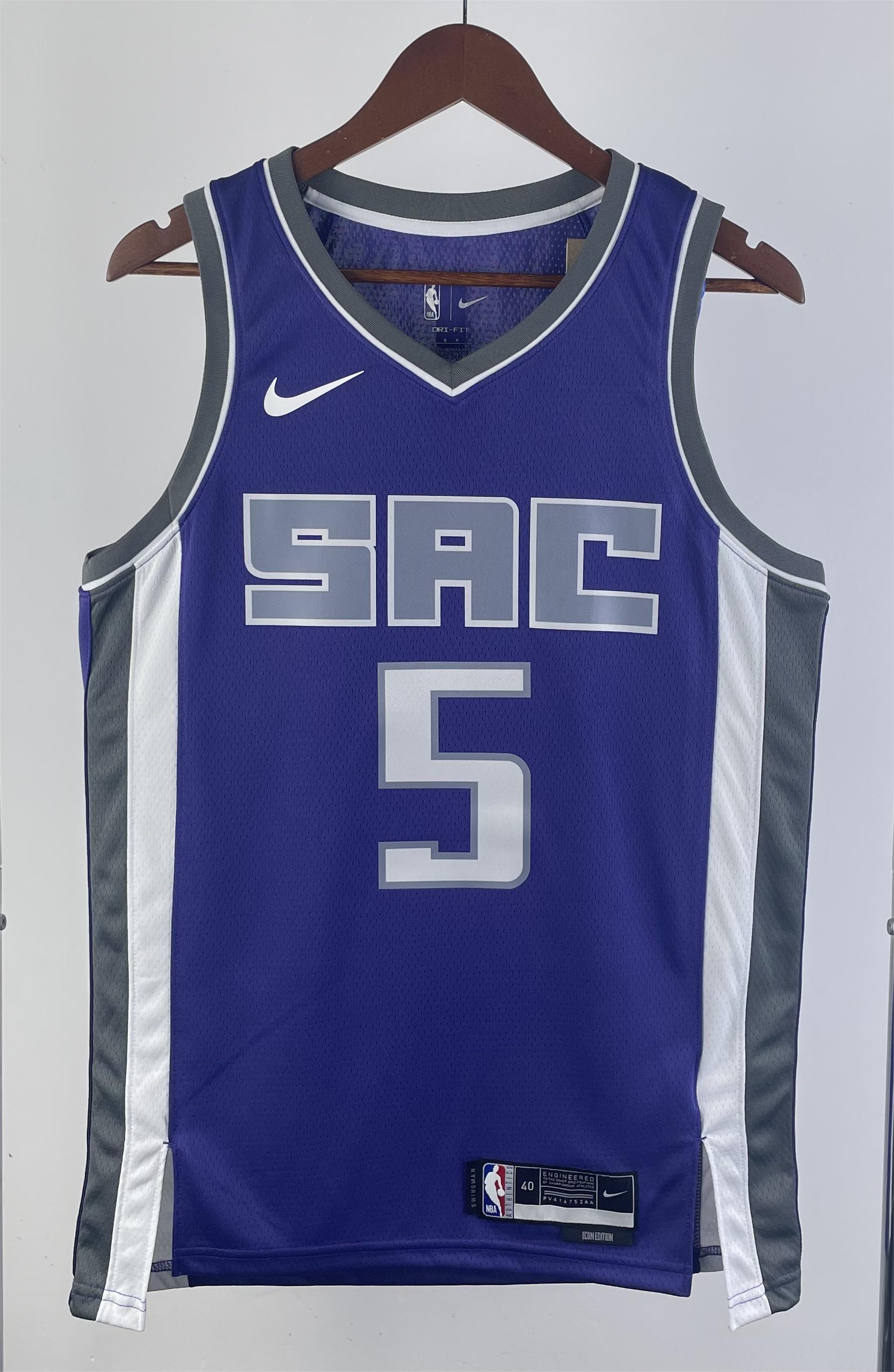 NBA Men 2023 Sacramento Kings Purple #5 FOX Jersey High Quality Name and Number Print - leoleo123123