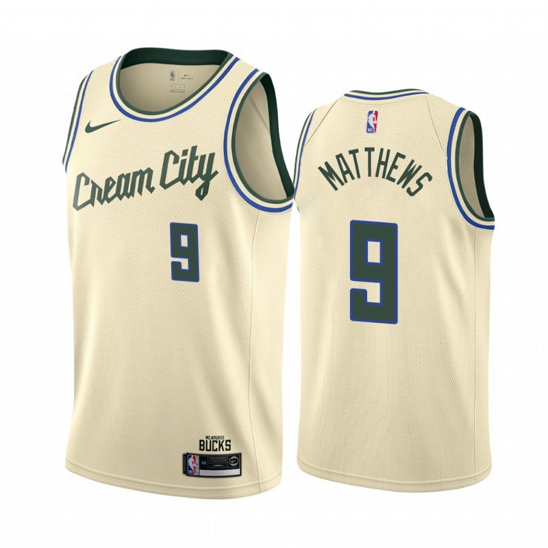 NBA Men Milwaukee Bucks Beige City #9 MATTHEWS Jersey High Quality Name and Number Print - leoleo123123