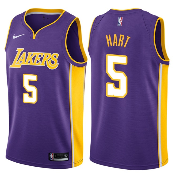 NBA Men Los Angeles Lakers Purple #5 HART V-neck Jersey High Quality Name and Number Print - leoleo123123