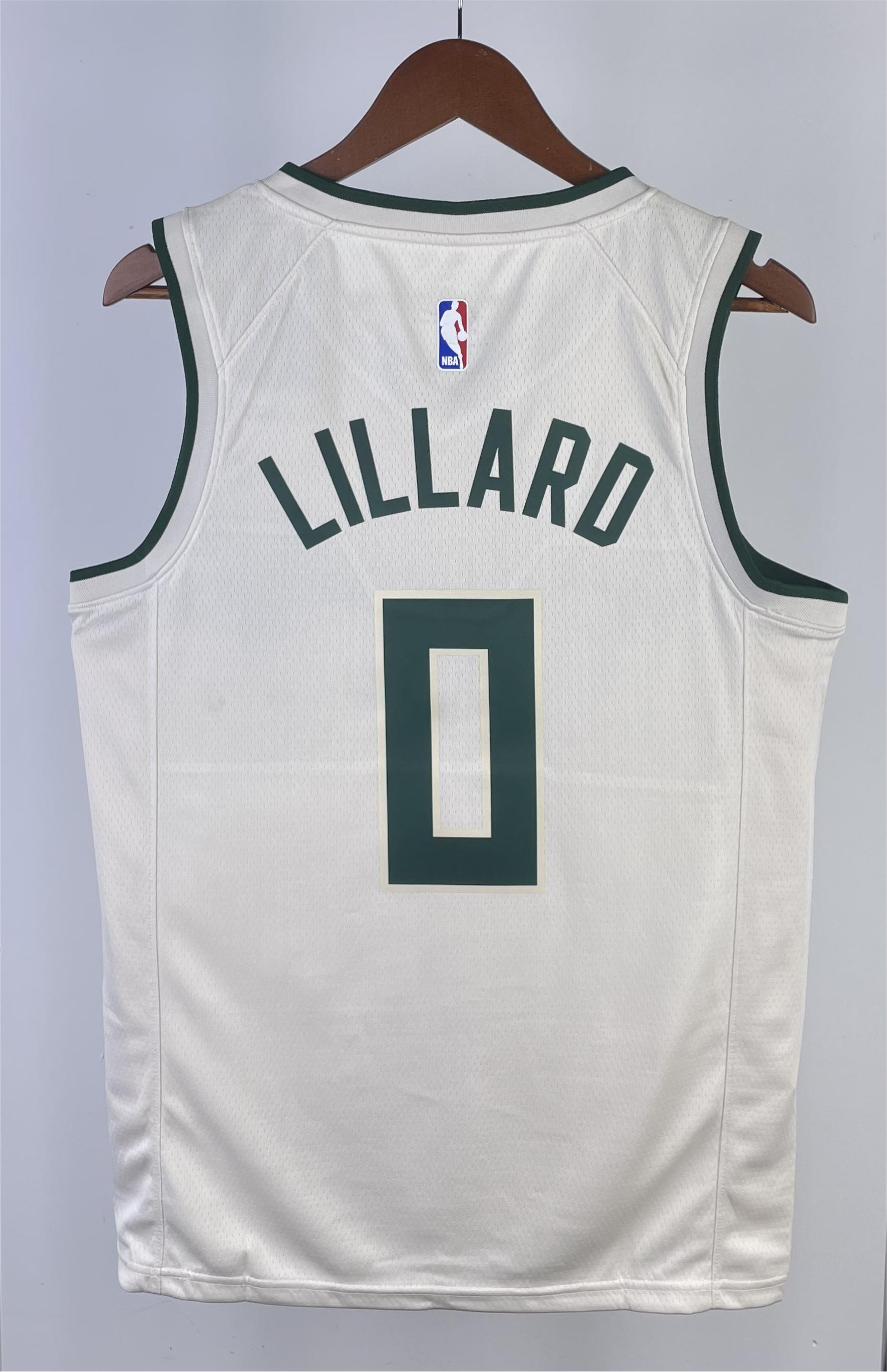 NBA 2019 Men Milwaukee Bucks Beige #0 LILLARD Jersey High Quality Name and Number Print - leoleo123123