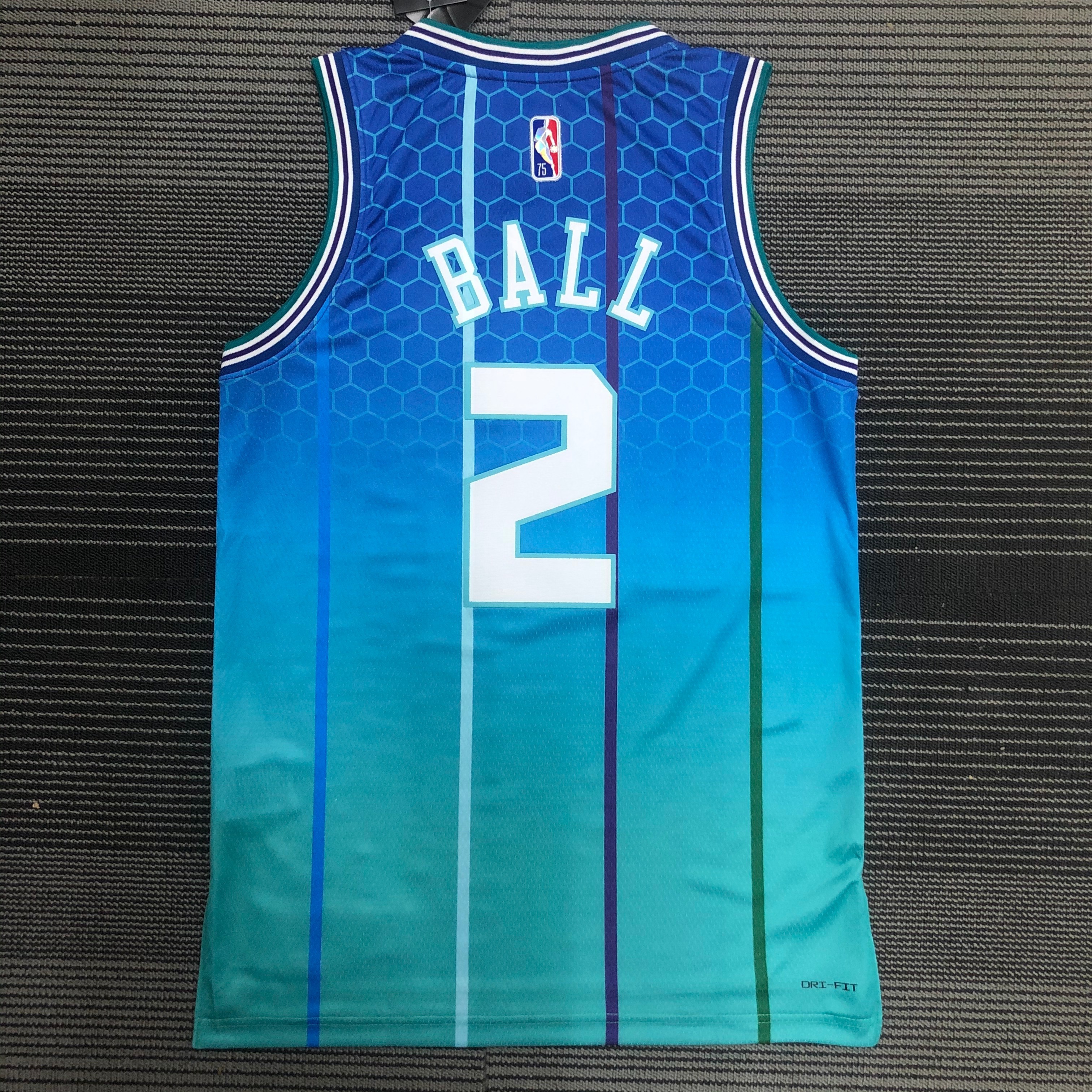 NBA Men 75th Anniversary Season 2022 Charlotte Hornets #2 BALL Blue Jersey High Quality Name and Number Print - leoleo123123