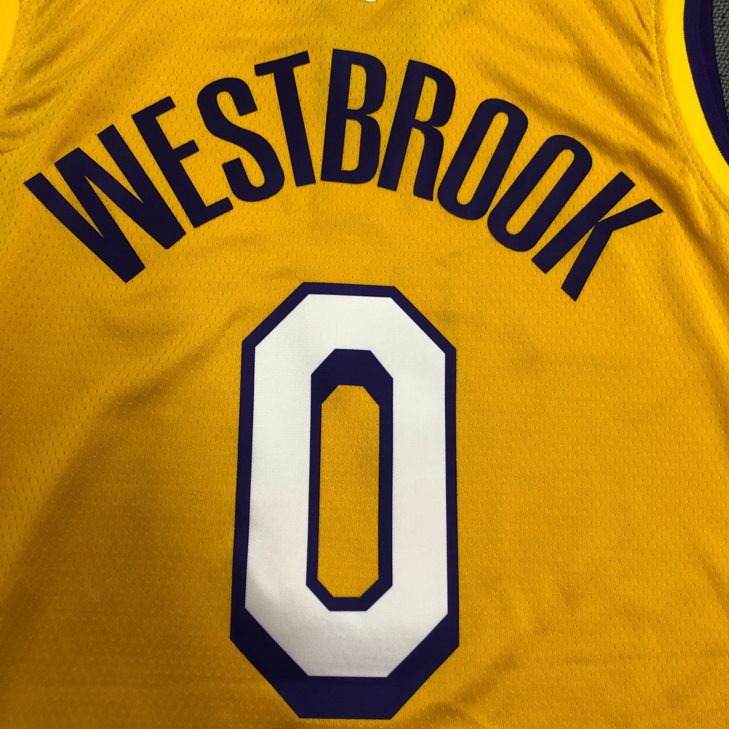 NBA Men Los Angeles Lakers #0 WESTBROOK Yellow V-neck Jersey High Quality Name and Number Print - leoleo123123