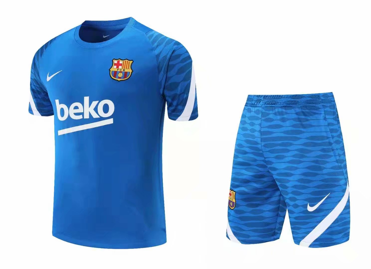 21/22 Barcelona Blue Training Set--Short Sleeve and Short Pant Training Jersey - leoleo123123