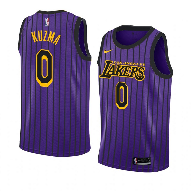 NBA Men Los Angeles Lakers Retro Purple with Black Lines #0 KUZMA Round Neck Jersey High Quality Name and Number Print - leoleo123123