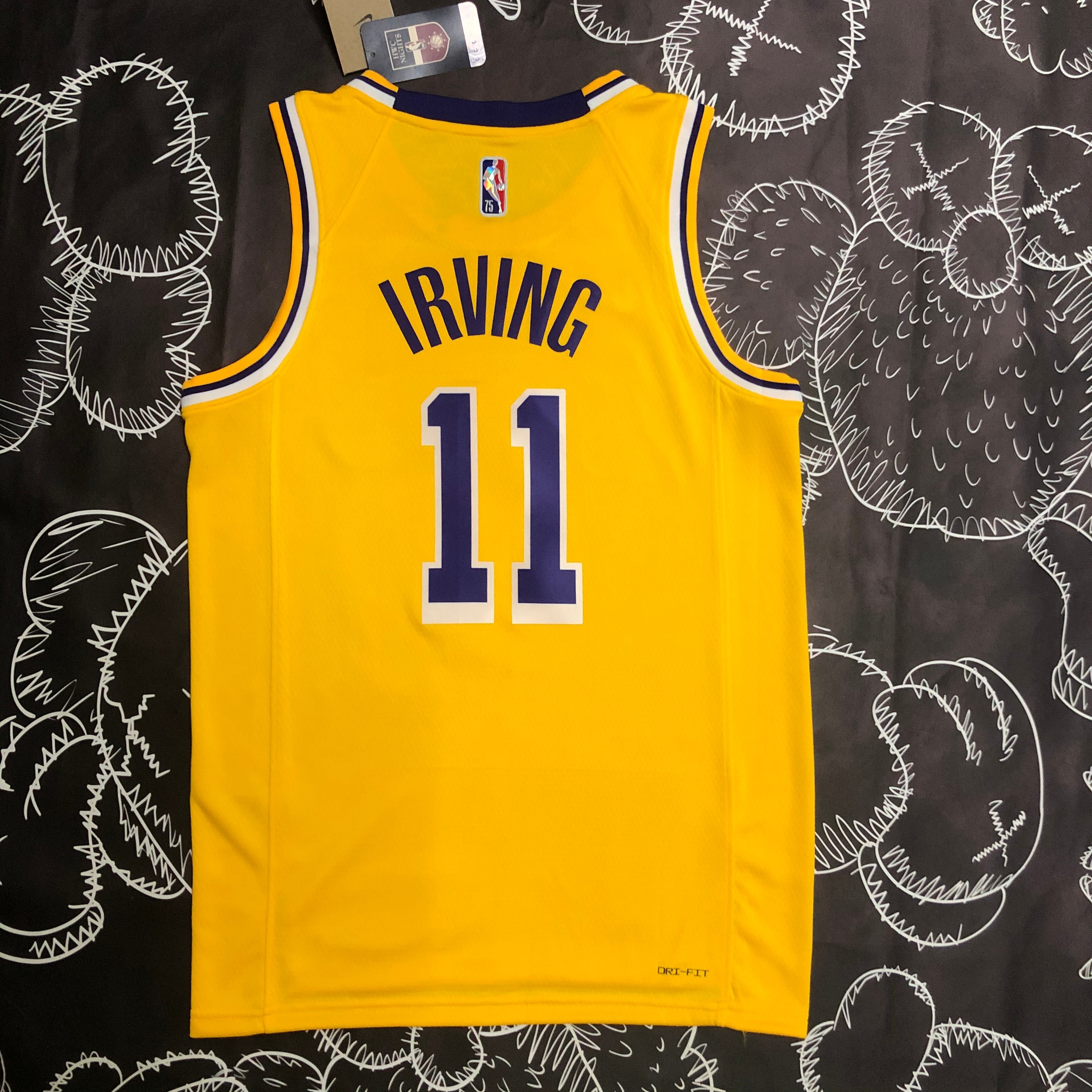 NBA 75th Anniversary Los Angeles Lakers Yellow Round Neck #11 IRVING Jersey High Quality Name and Number Print - leoleo123123