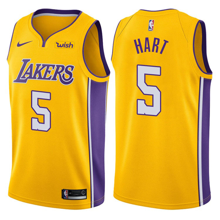 NBA Men Los Angeles Lakers #5 HART Yellow V-neck Jersey High Quality Name and Number Print - leoleo123123