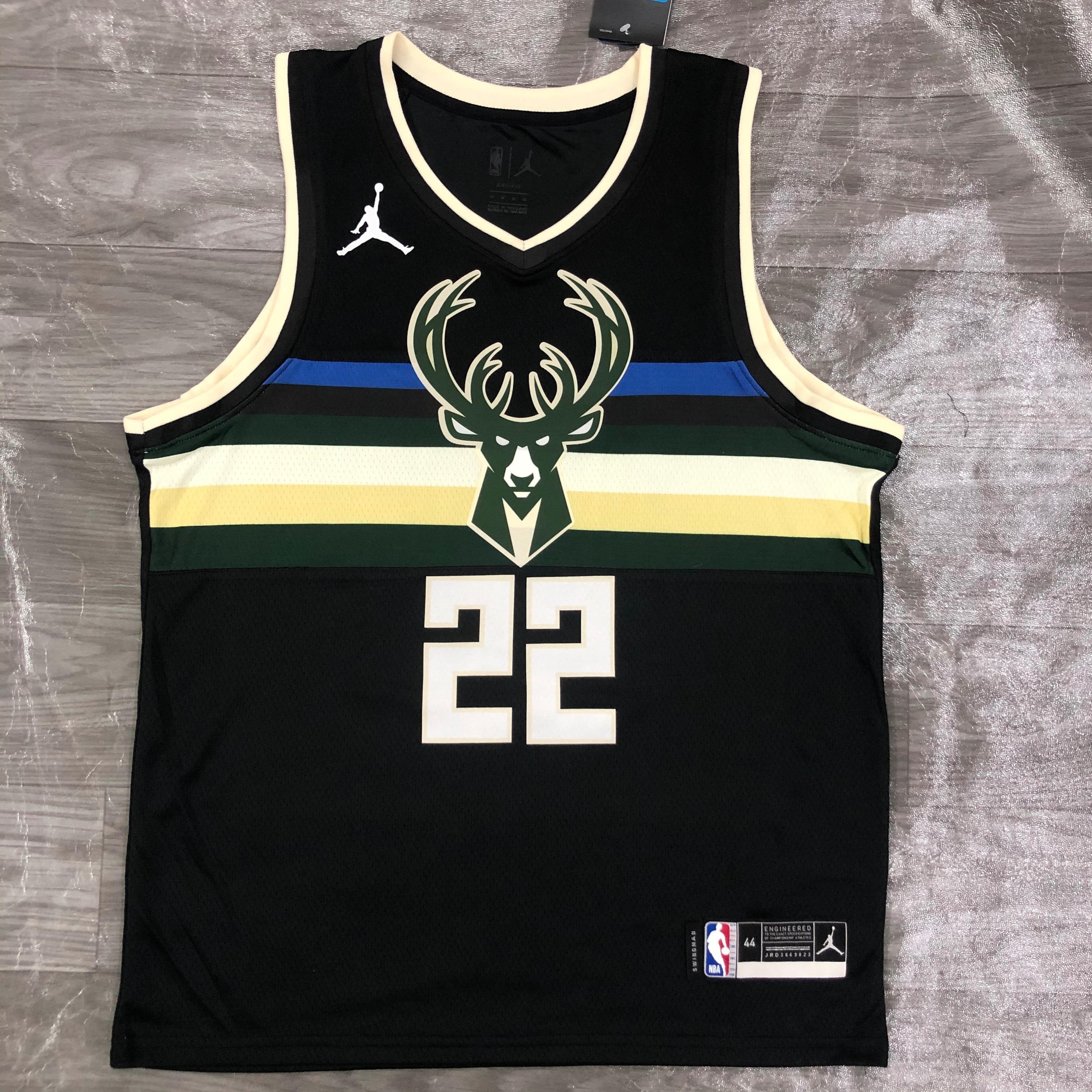 NBA Men Season 2021 Milwaukee Bucks Black #22 MIDDLETON Jersey with Jordan Logo High Quality Name and Number Print - leoleo123123