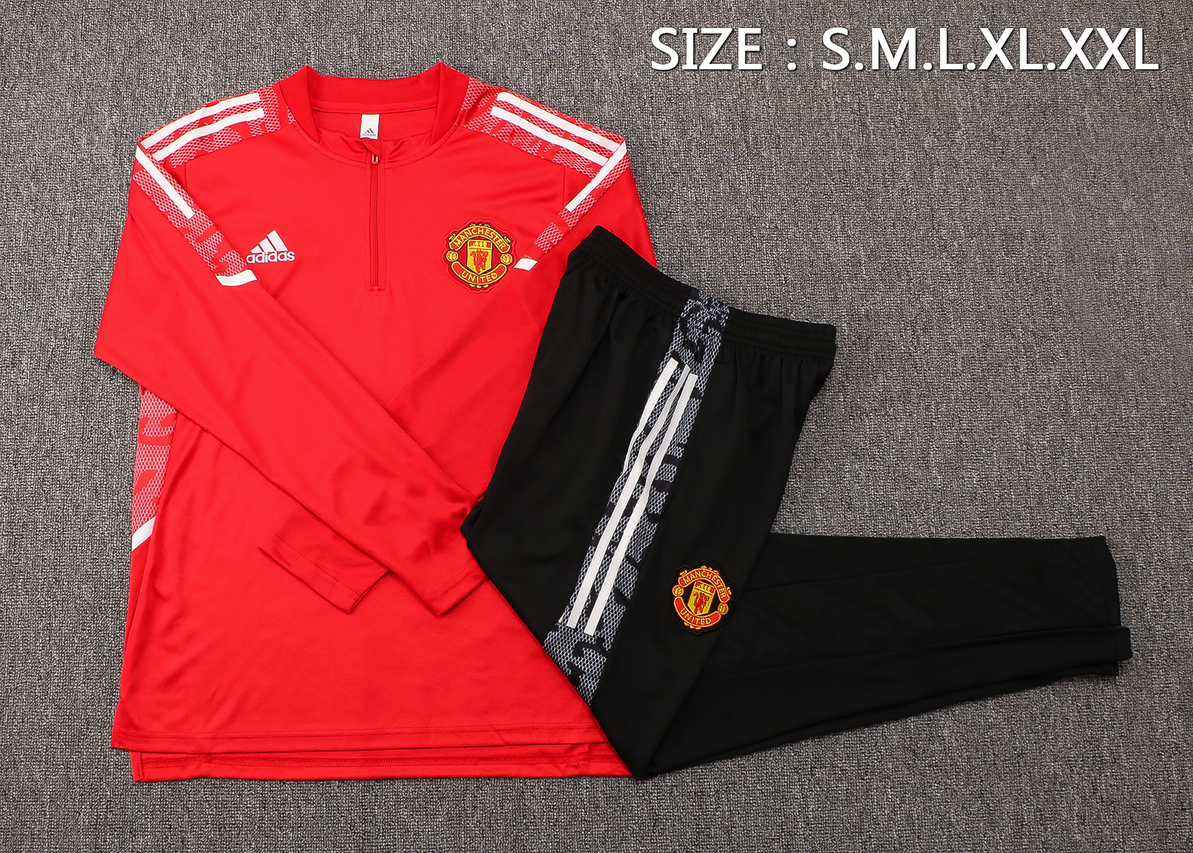 21-22 Man United Red Sweater with White Lines Tracksuit Thai Quality - leoleo123123