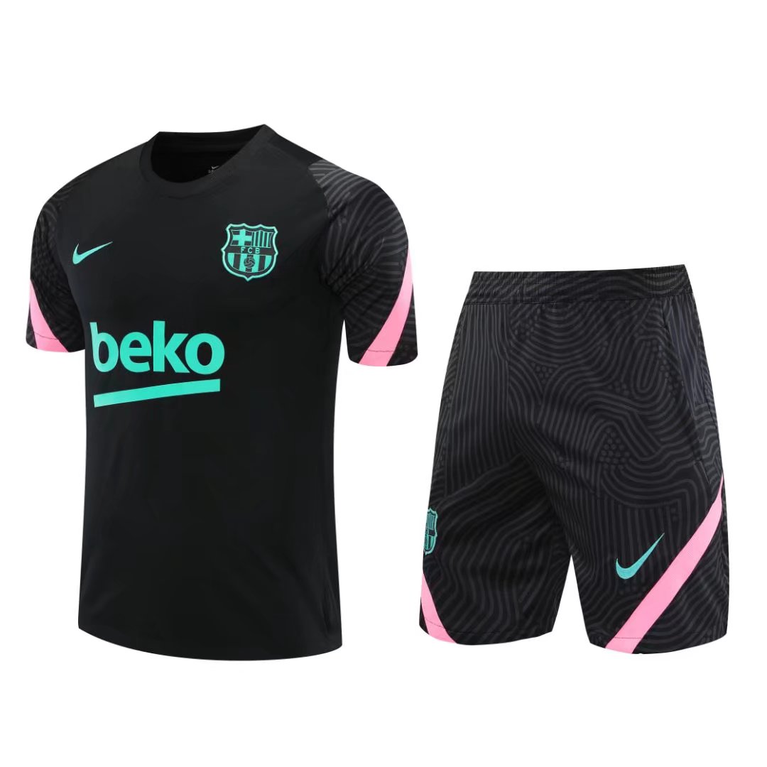 21/22 Barcelona Black Training Set--Short Sleeve and Short Pant Training Tracksuit - leoleo123123