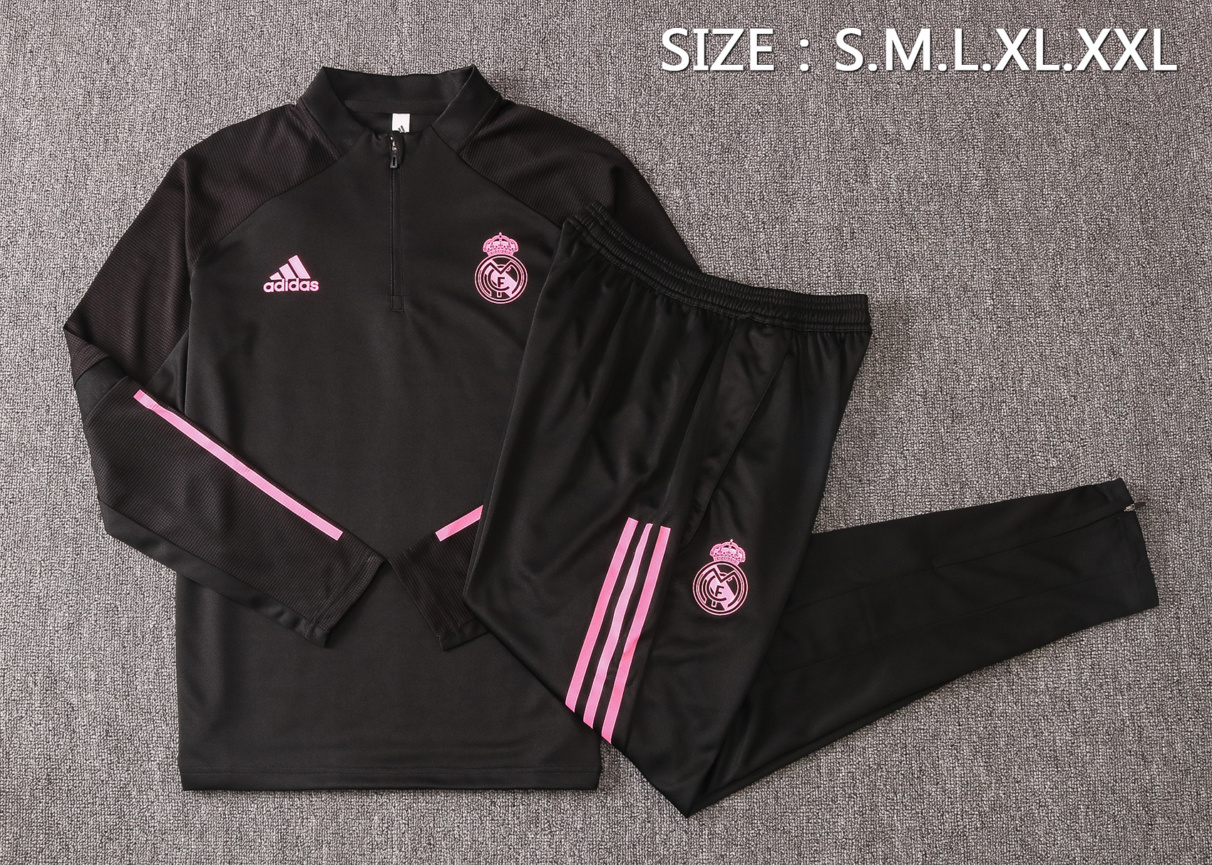 21-22 Real Madrid Black Sweater with Pink Logo Round Collar Tracksuit Thai Quality - leoleo123123