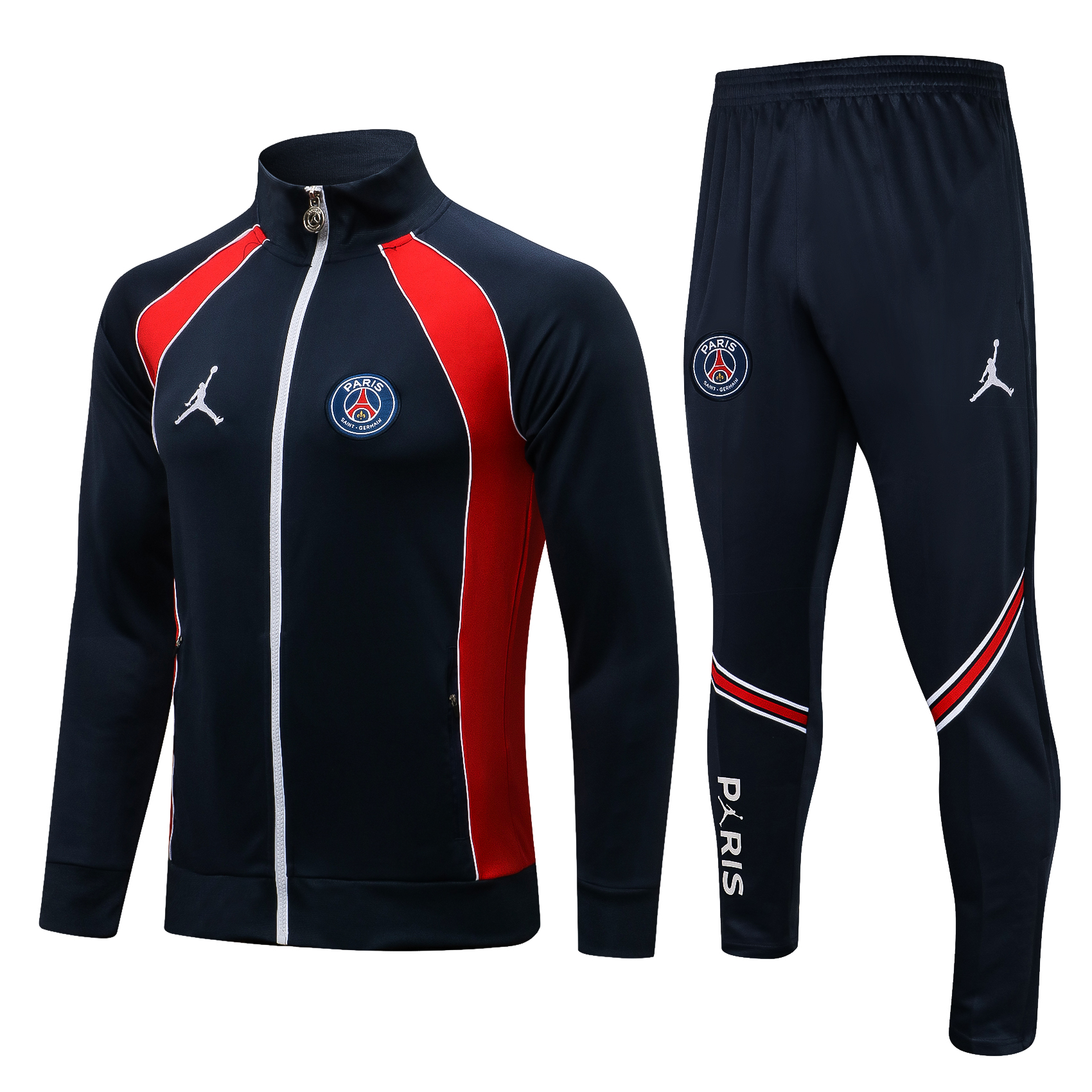 21-22 PSG Navy Blue Jordan Jacket with Blue Sleeves Tracksuit Thai Quality - leoleo123123