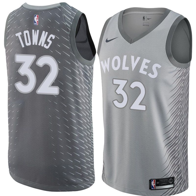 NBA Men Minnesota Timberwolves Grey City #32 TOWNS Jersey High Quality Name and Number Print - leoleo123123