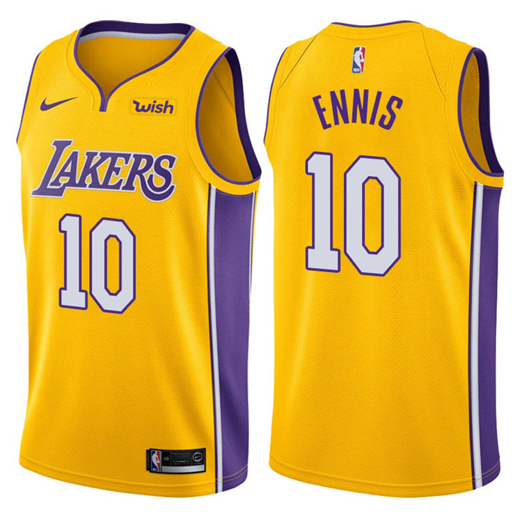NBA Men Los Angeles Lakers #10 ENNIS Yellow V-neck Jersey Quality Name and Number Print - leoleo123123