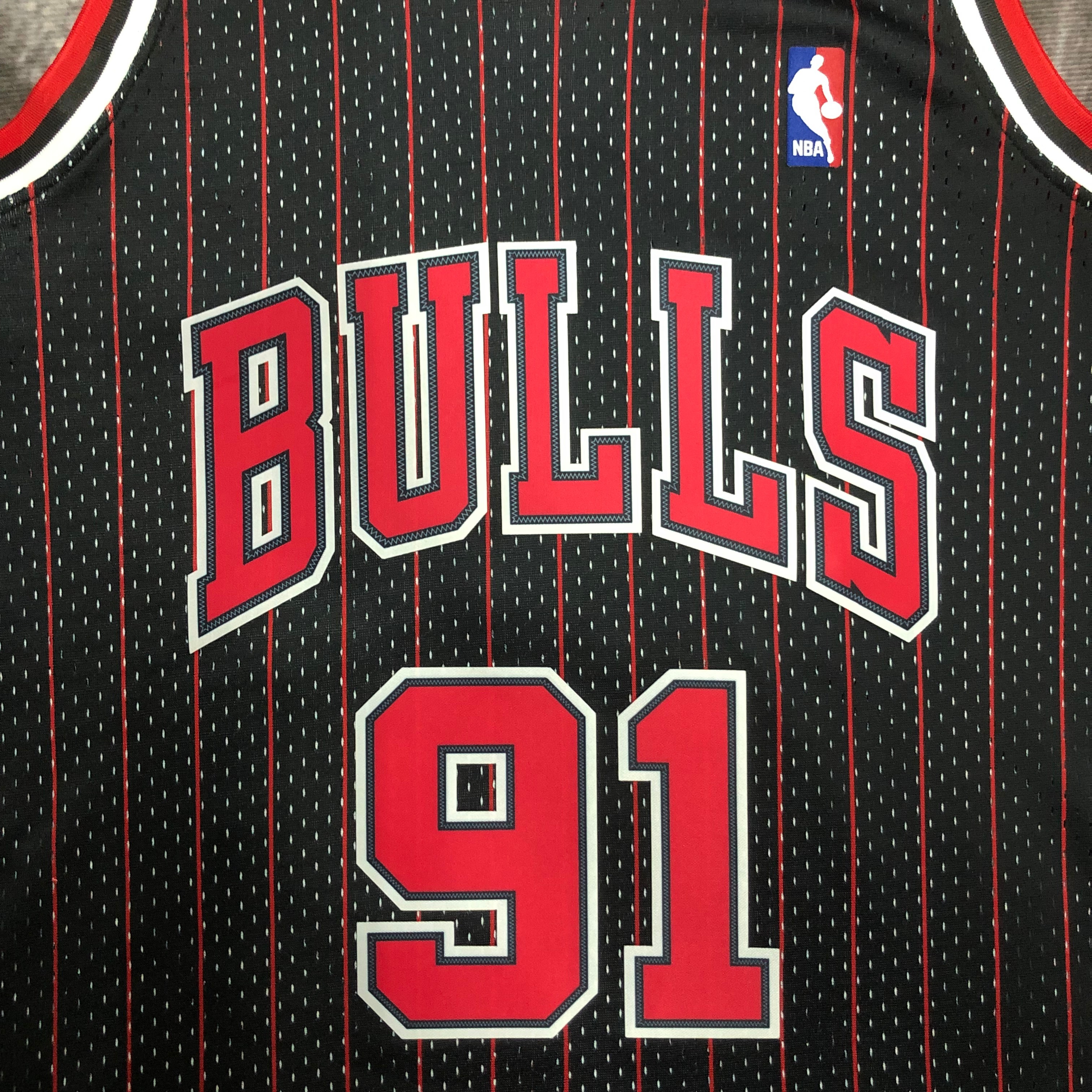 NBA Men Season 1996 Retro Chicago Bulls Black Stripe #91 RODMAN Jersey High Quality Name and Number Print - leoleo123123