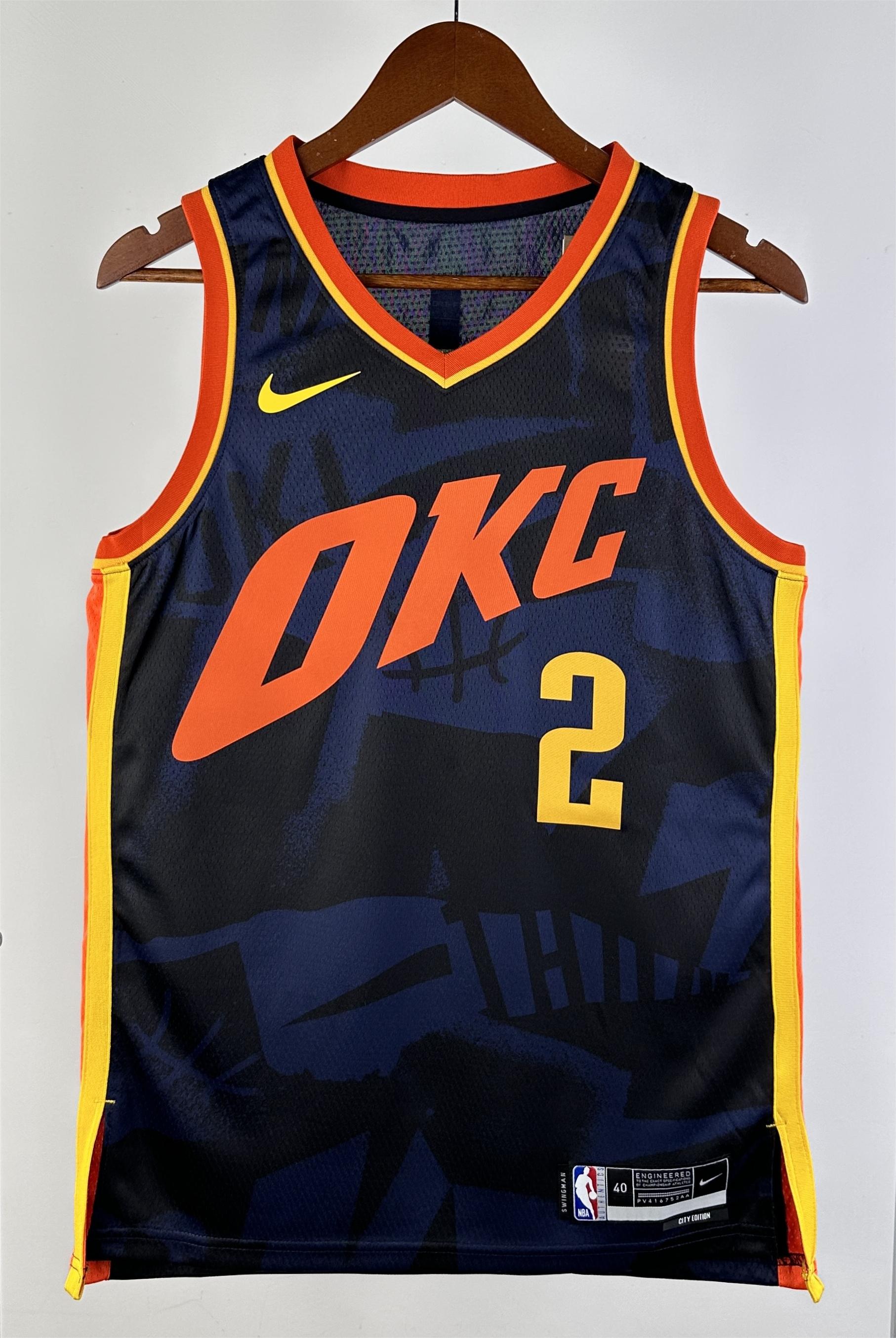 NBA Men 2024 Oklahoma City Thunder City Edition Dark Blue #2 GILGEOUS-ALEXANDER Jersey High Quality Name and Number Print - leoleo123123