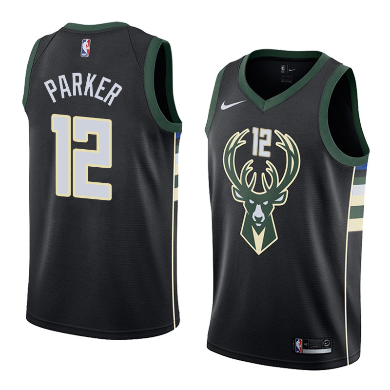 NBA Men Milwaukee Bucks Black #12 PARKER Jersey High Quality Name and Number Print - leoleo123123