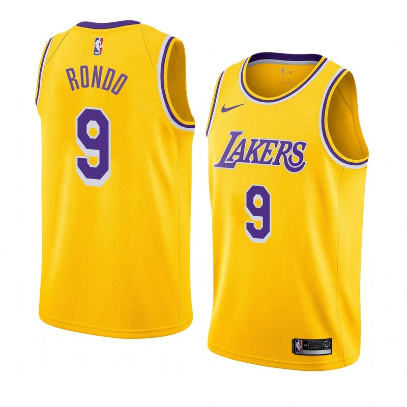 NBA Men Los Angeles Lakers Yellow Round Neck #9 RONDO Jersey High Quality Name and Number Print - leoleo123123
