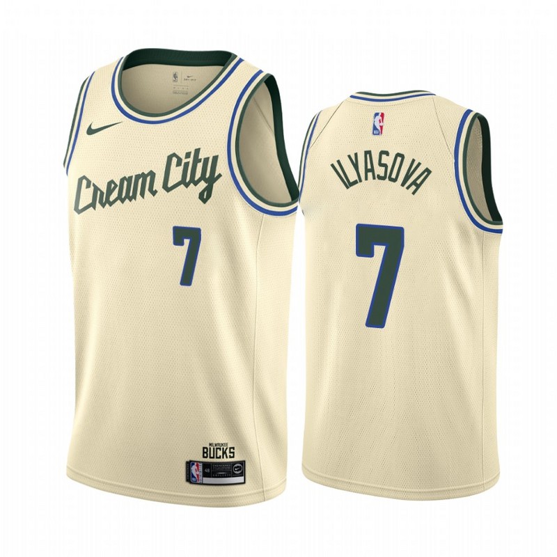 NBA Men Milwaukee Bucks Beige City #7 ILYASOVA Jersey High Quality Name and Number Print - leoleo123123