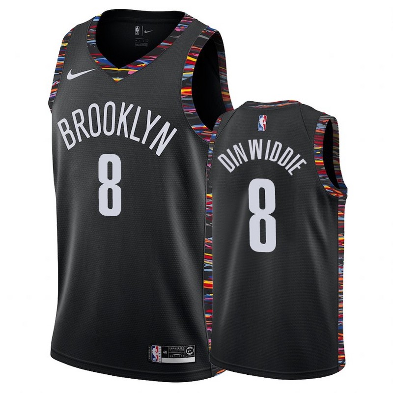 NBA Men New Brooklyn Nets Black City #8 DINWIDDIE Jersey High Quality Name and Number Print - leoleo123123
