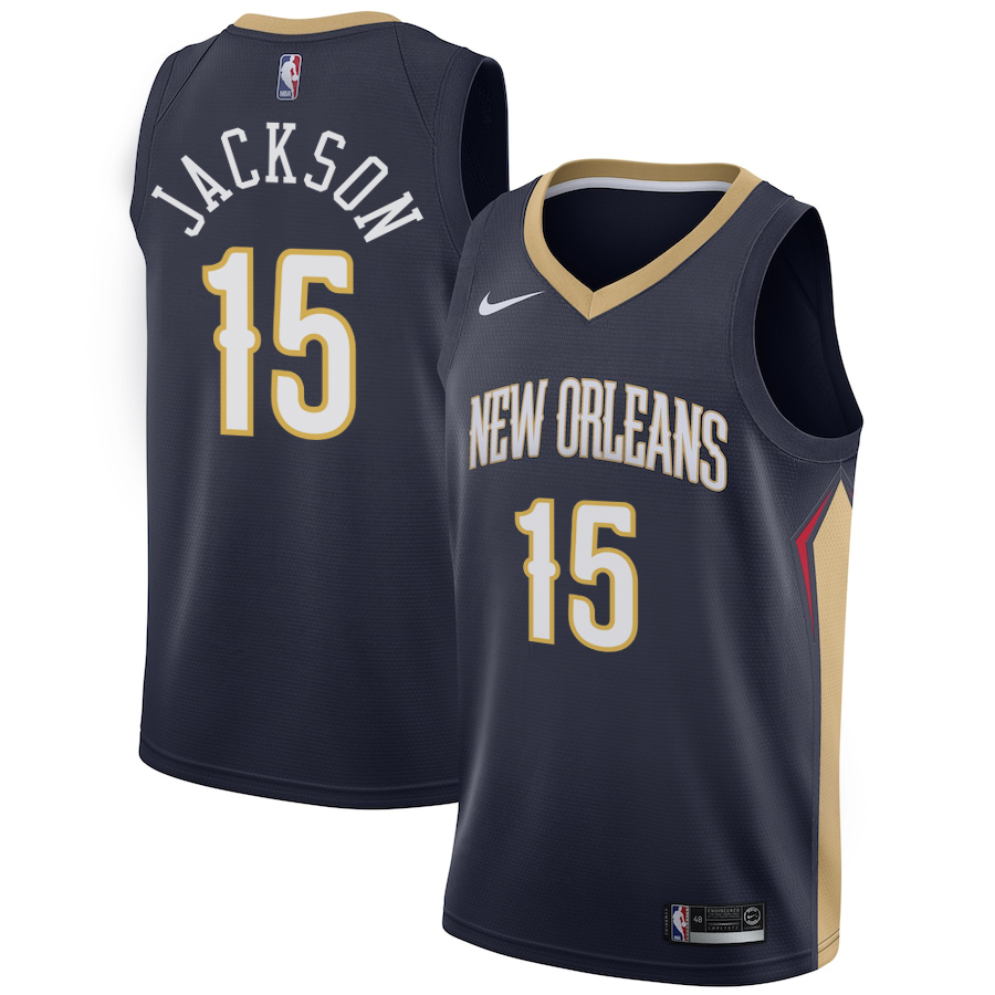 NBA Men New Orleans Pelicans Dark Blue #15 JACKSON Jersey High Quality Name and Number Print - leoleo123123