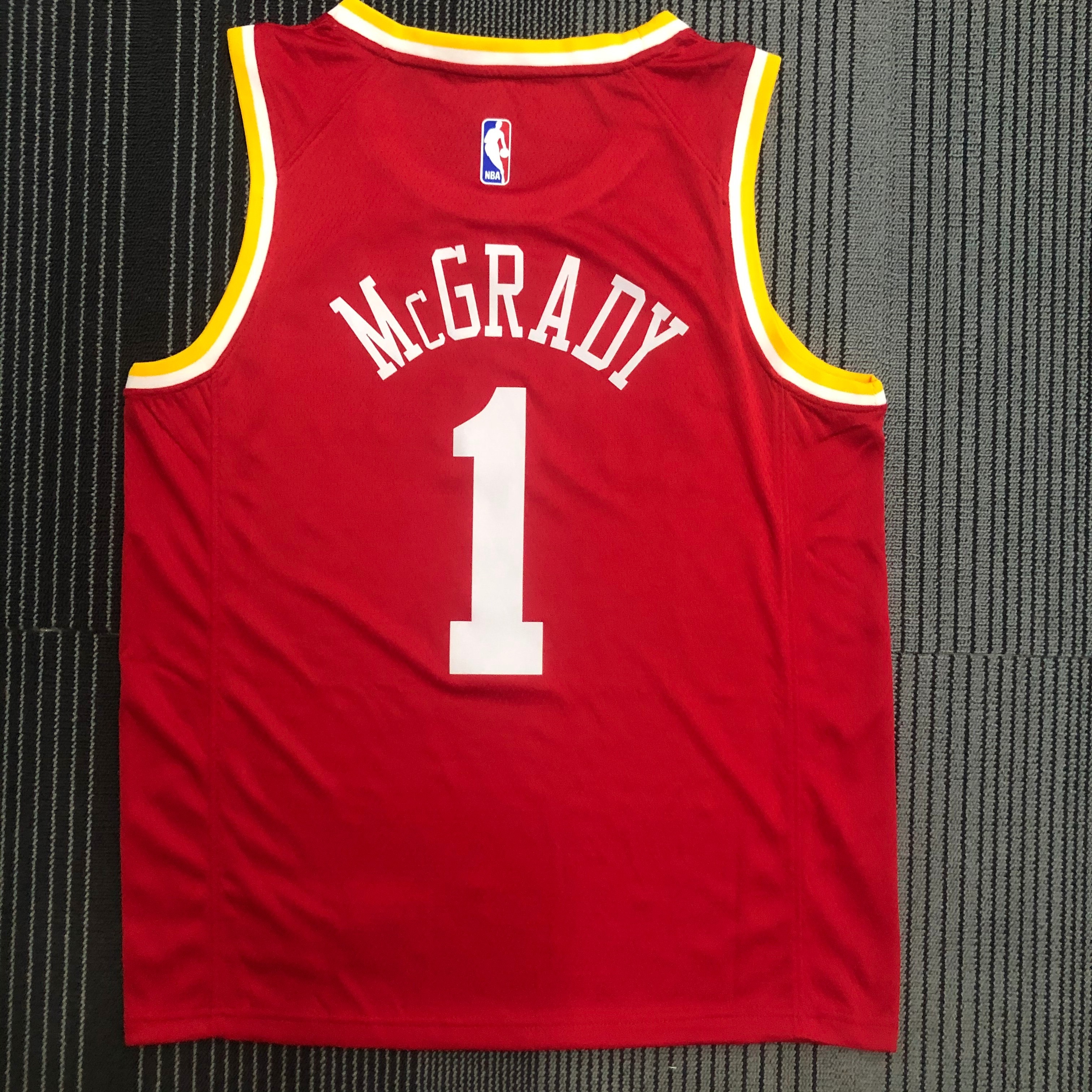 NBA Men Houston Rockets Red with Yellow Lines #1 MCGRADY Jersey High Quality Name and Number Print - leoleo123123