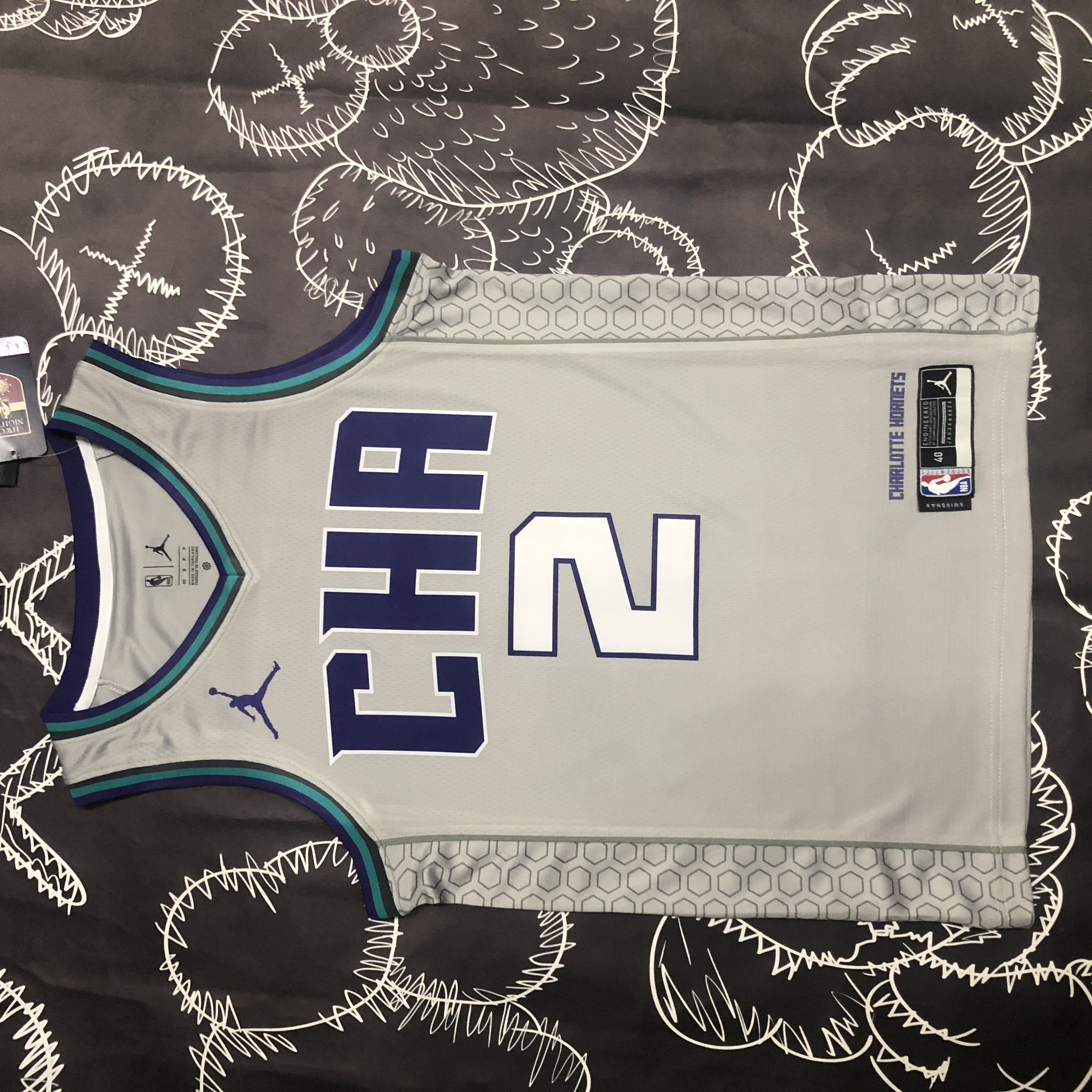 NBA Men Season 2019 Charlotte Hornets Grey #2 BALL Jersey High Quality Name and Number Print - leoleo123123