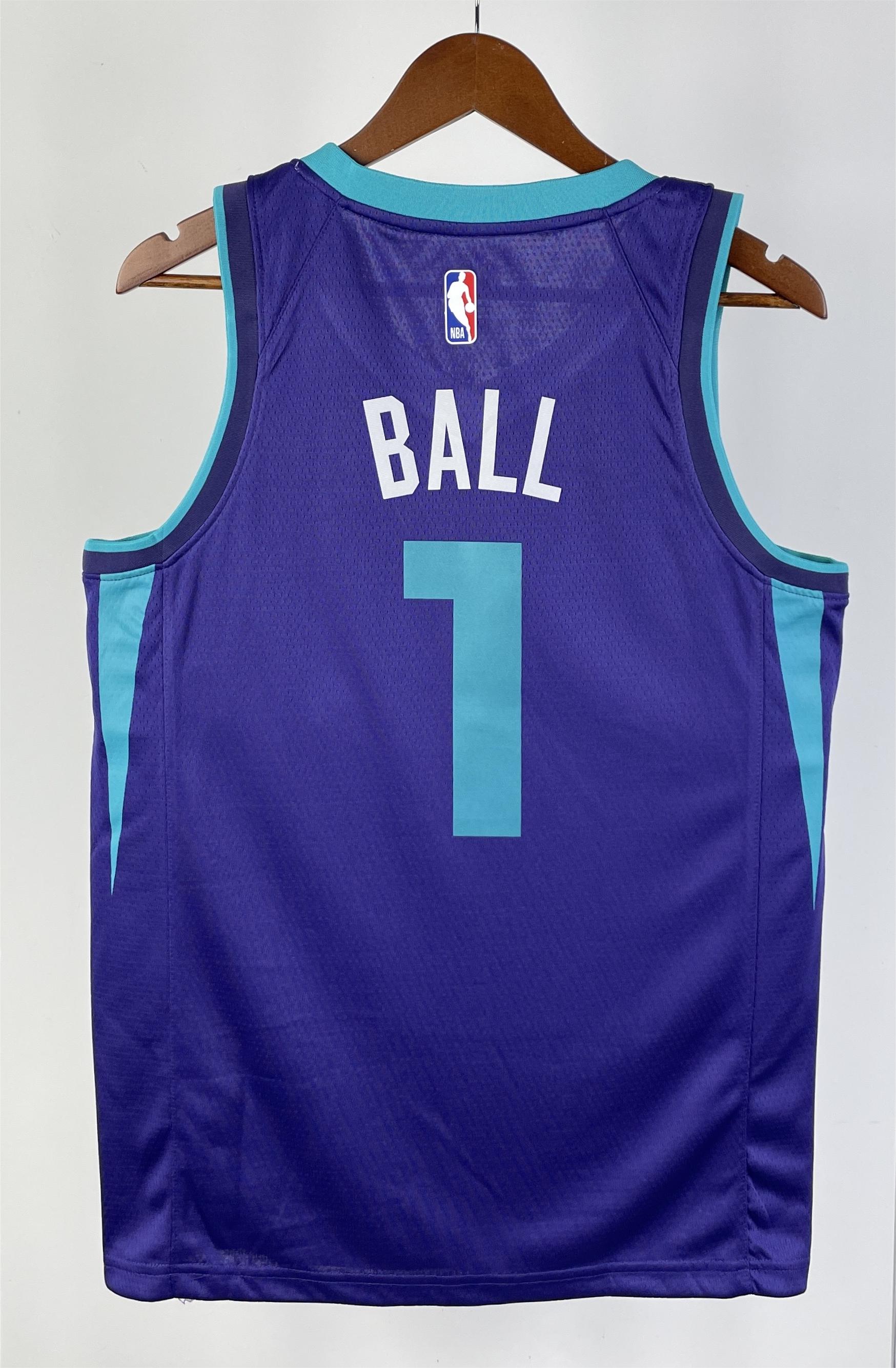 NBA Men New Season Charlotte Hornets #1 BALL Purple Jersey High Quality Name and Number Print - leoleo123123