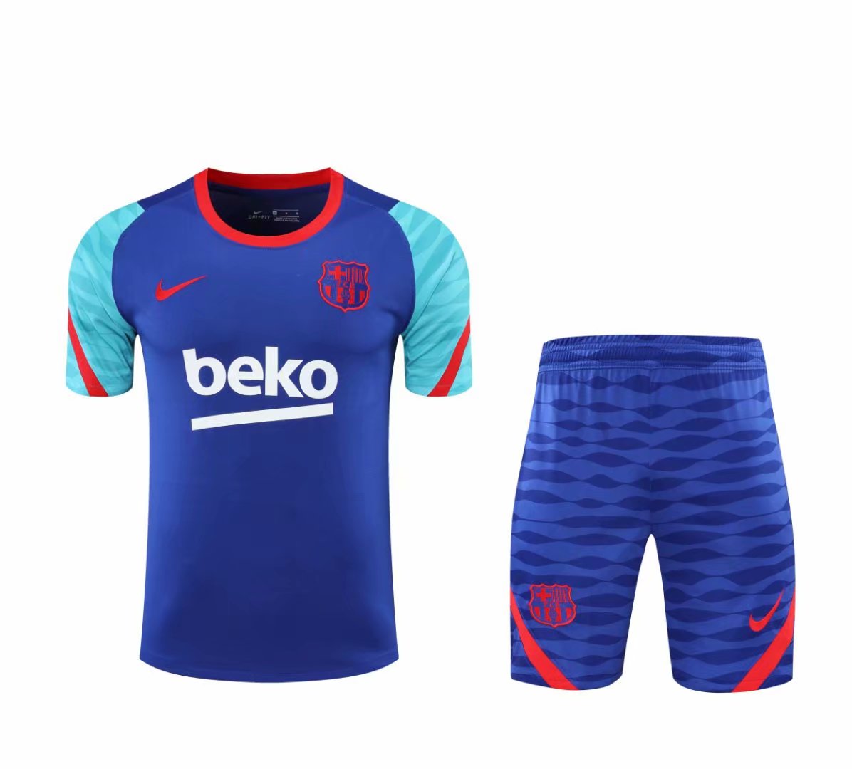 New 2021 Barcelona Blue Training Set--Short Sleeve and Short Pant Training Tracksuit - leoleo123123