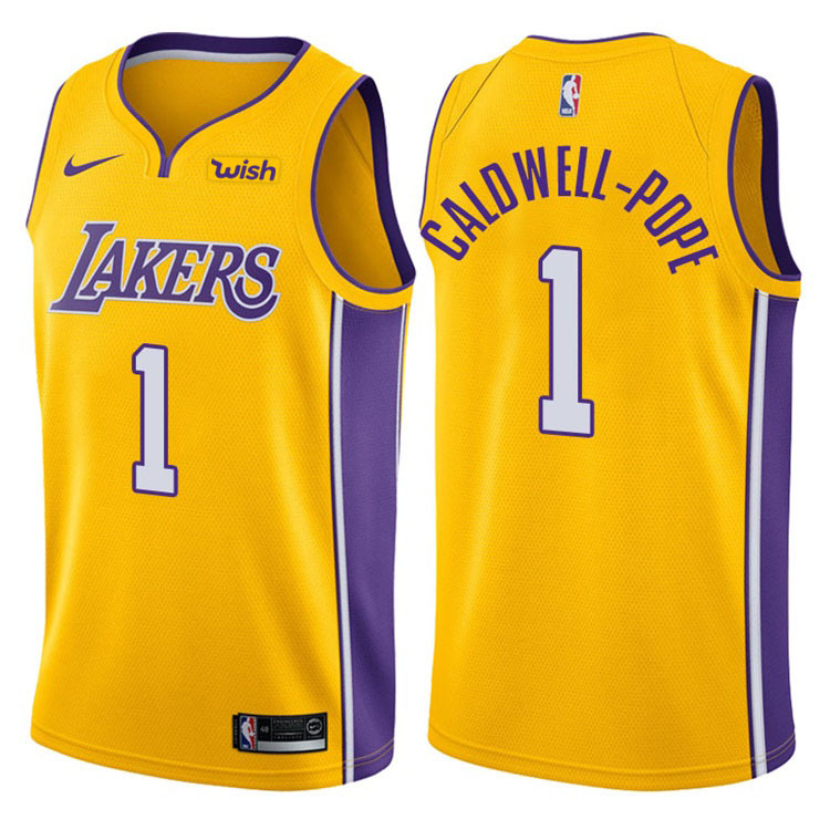 NBA Men Los Angeles Lakers #1 CALD WELL-POPE Yellow V-neck Jersey High Quality Name and Number Print - leoleo123123